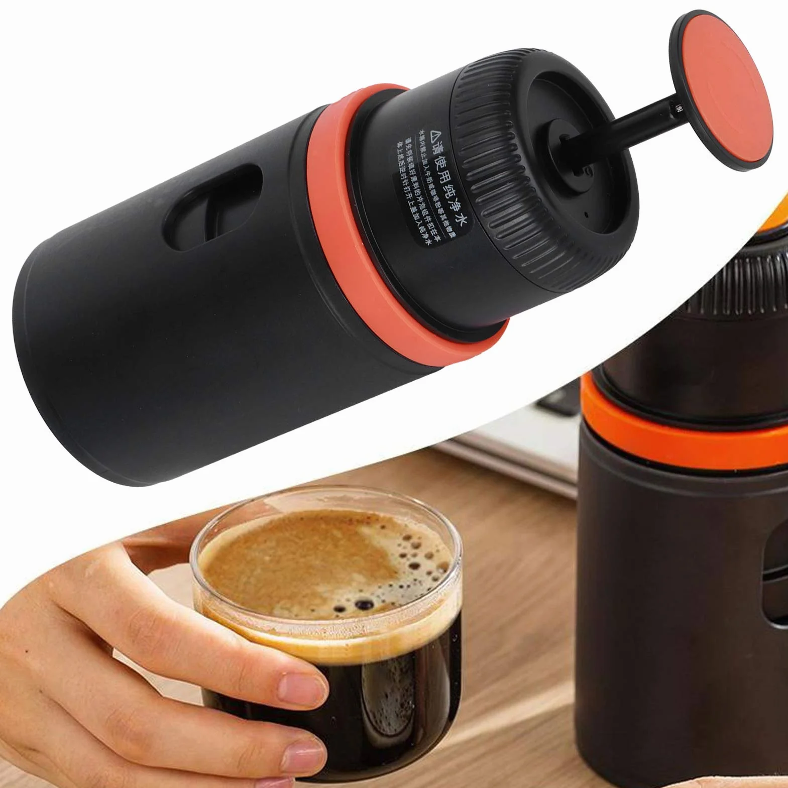 Cocoarm Ręczny Ekspres do Kawy Prasa Ręczna ABS Ekspres do Kawy Zbiornik na wodę 110 Ml Filiżanka 120 Ml 3 Podstawy Przenośny Domowej Kuchni Kapsułka Podróżna lub Kawa Mielona
