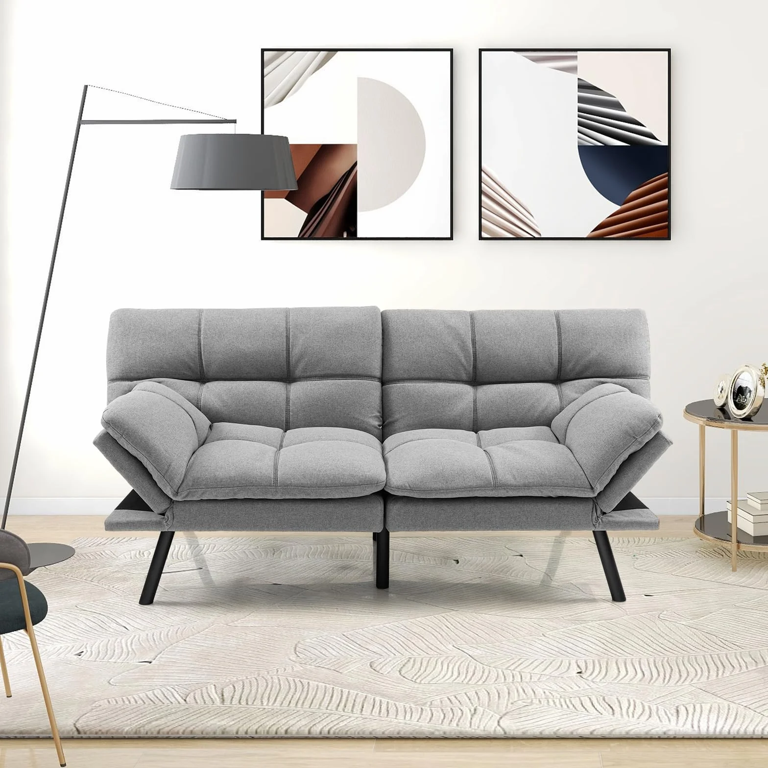 GOPLUS Kanapa z funkcją spania, sofa rozkładana z funkcją spania, 2-osobowa sofa z regulowanymi podłokietnikami, oparcie odchylane 105°/145°/180°, powierzchnia leżenia 182 x 106,5 cm, łóżko-sofa do