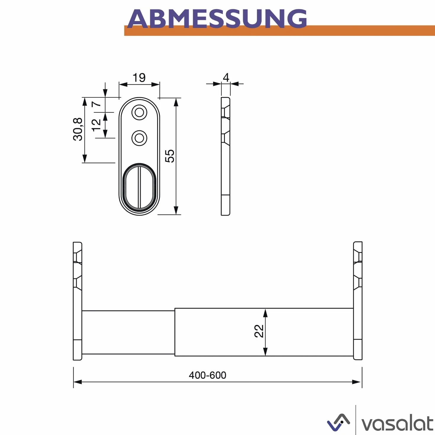 vasalat Drążek na ubrania wysuwany 40-60 cm 20 kg