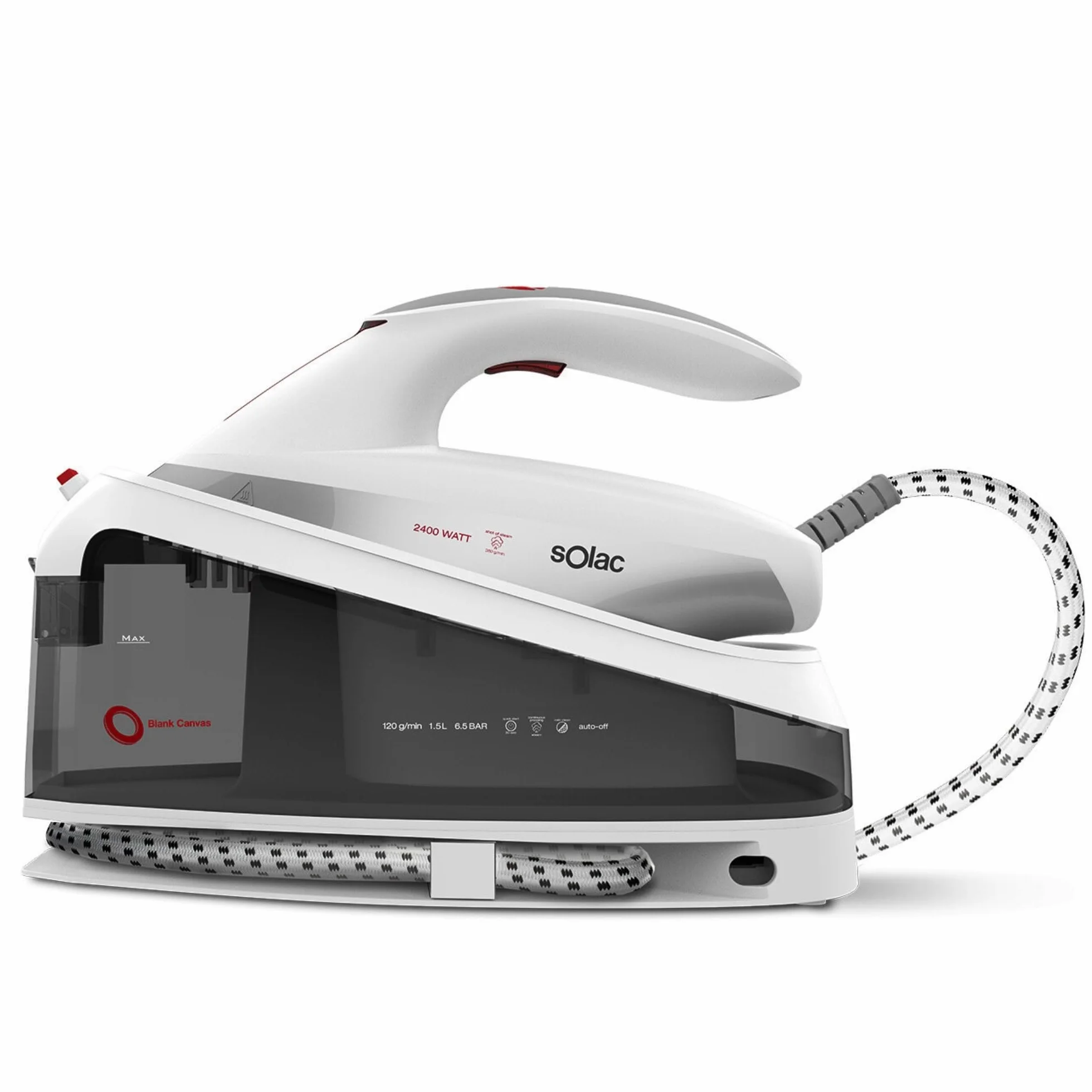 Solac CPB6200 Blank Canvas - Centrum prasowania, 7 bar pod ciśnieniem, 2400W, Quick-Start przy 30", uderzenie pary 400g/min, maks. stała para 130g/min. 1.5L, ceramika