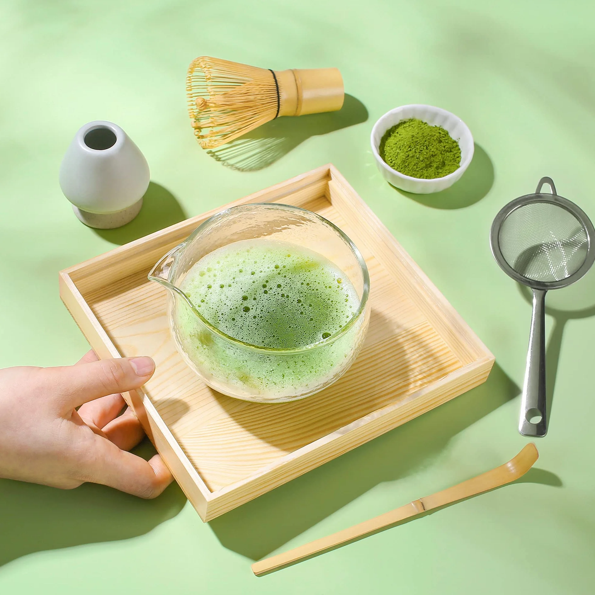 Teksturowana szklana miska na matcha z wylewką - ręcznie wykonana japońska miska na ceremonię herbaty Matcha Green Tea 400 ml