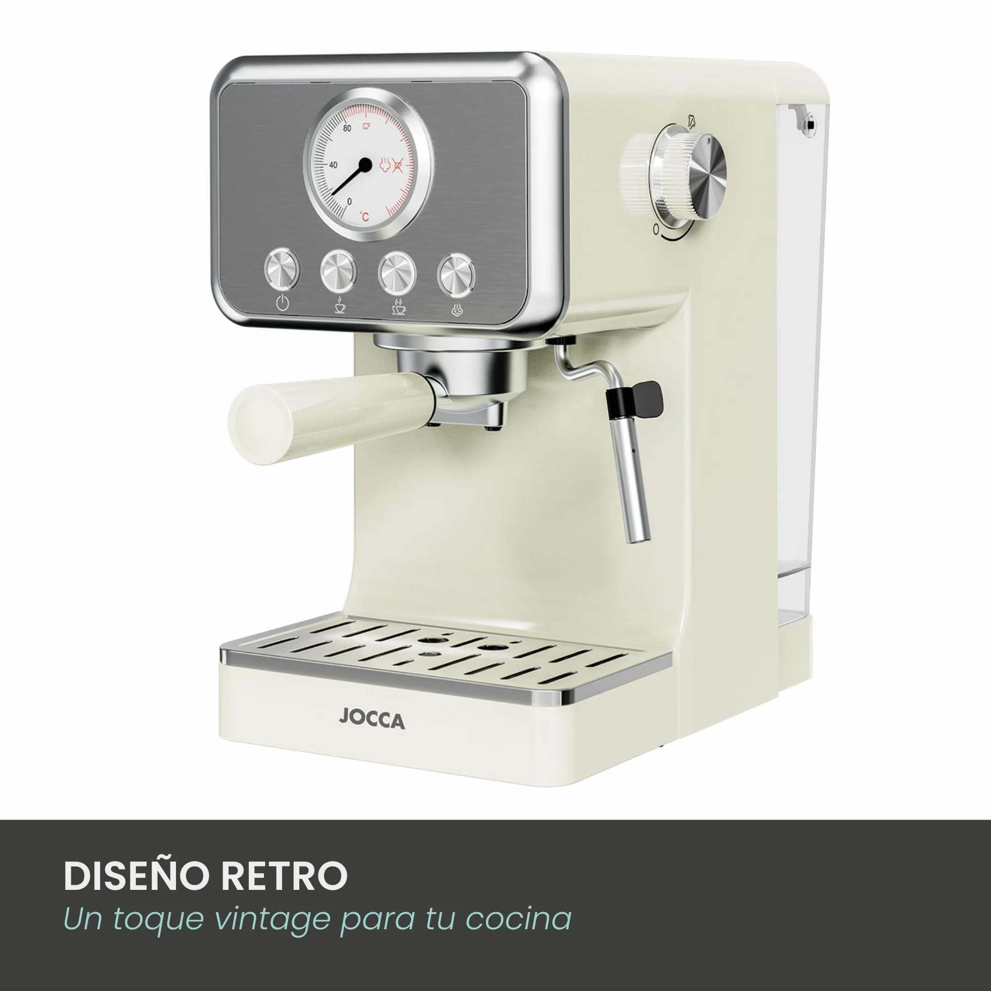 Jocca - Ekspres do kawy retro | 15 barów ciśnieniowych | Wyjmowany zbiornik na wodę 1,7 l | filtr na 1-2 filiżanki (40/80 ml) | wyjmowana taca ociekowa | ochrona przed przegrzaniem | 1400 W
