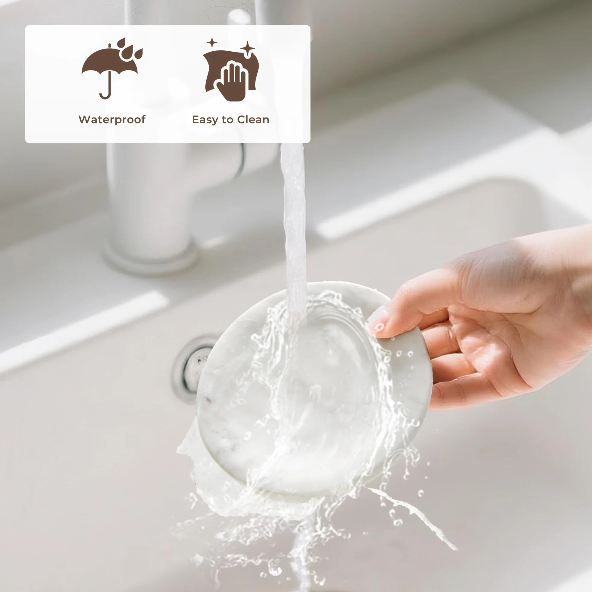 Mydelniczka z marmuru, owalna mydelniczka, odporna na zarysowania mydelniczka, nadaje się do kuchni, łazienki, prysznica, podstawki na mydło, umywalki, WhiteMarbleSoapDish(DL008) (okrągła)