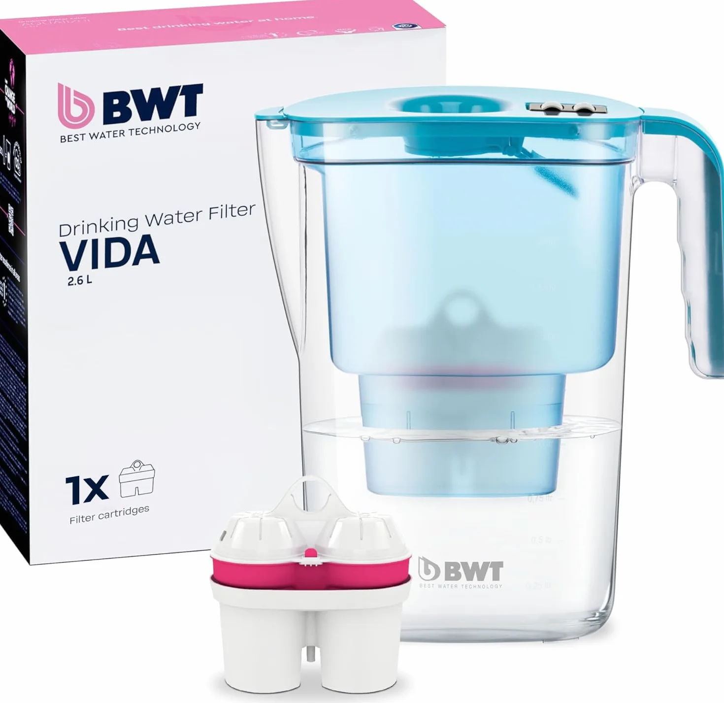 Dzbanek filtrujący Vida zawierający 1 Wkład filtracyjny Magnesium Mineralized Water I Licznik ręczny I 2,6 Litry I Petrol