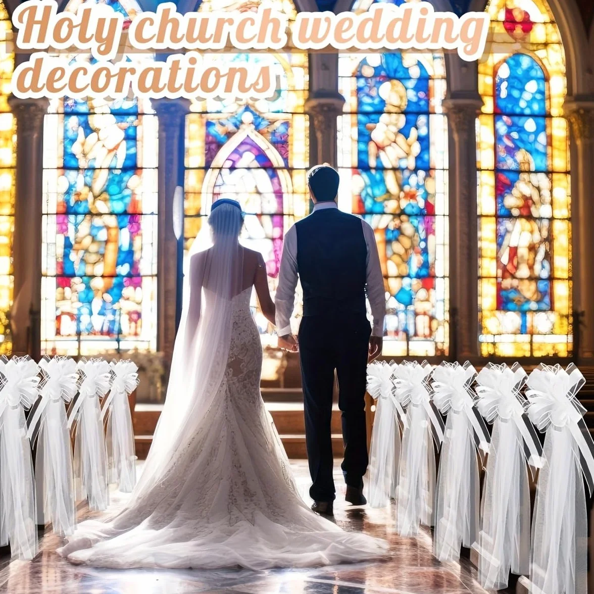 12-częściowy zestaw kokard ślubnych z tiulowymi ogonami, białe, długie kokardki na krzesła, tiul na wesele, dekoracja na wesele, wesele, na imprezę ślubną, duża kokarda na wieczór panieński