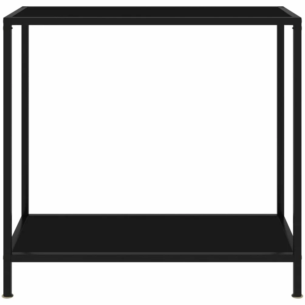 Stolik konsolowy czarny 80 x 35 x 75 cm, stolik pomocniczy ze szkła hartowanego z półką, wytrzymała rama ze stali malowanej proszkowo, stylowa konsola do salonu zapewnia dodatkowe miejsce do