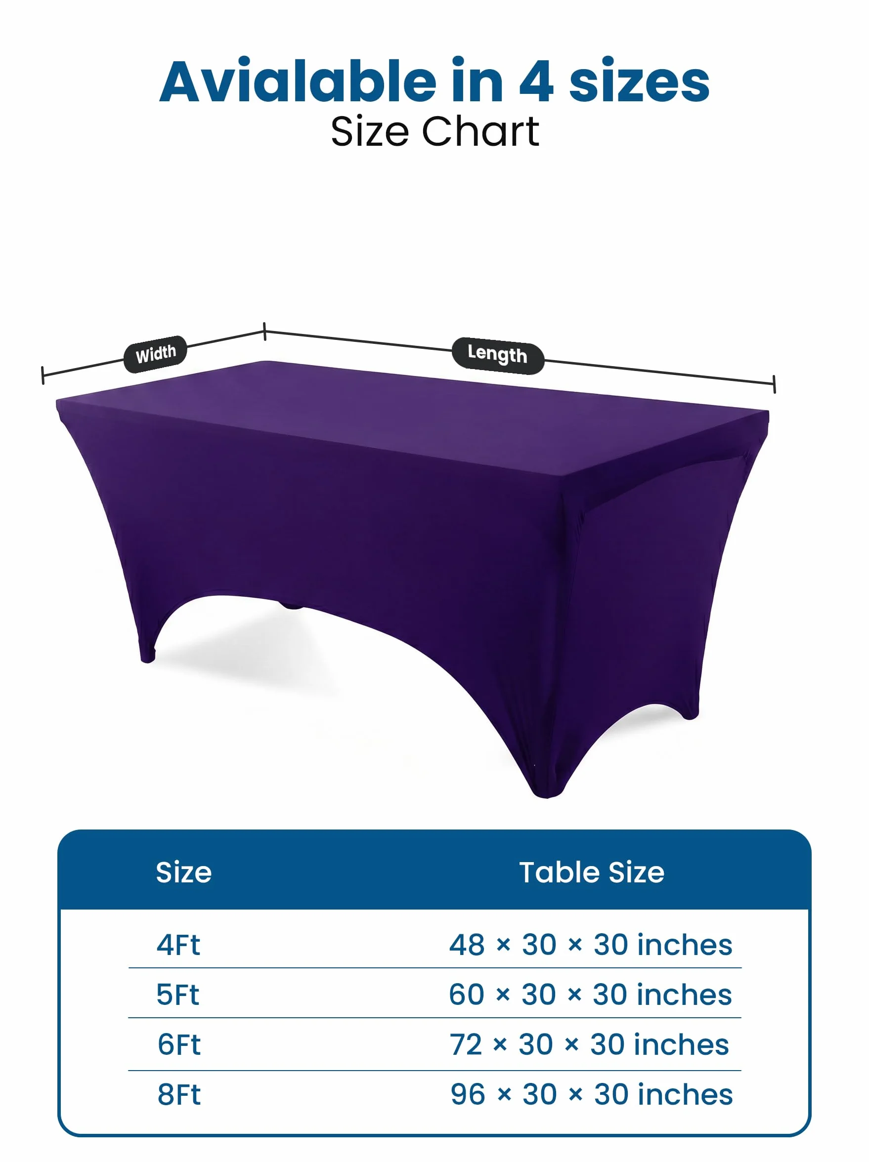 Utopia Kitchen Spandex Obrus 2 Sztuki [6FT, Fioletowy] Mocno Dopasowany, Nadający się do Prania i Odporny na Zagniecenia Rozciągliwy Prostokątny Obrus na Patio na Imprezy, Wesele, Bankiety i Przyjęcia