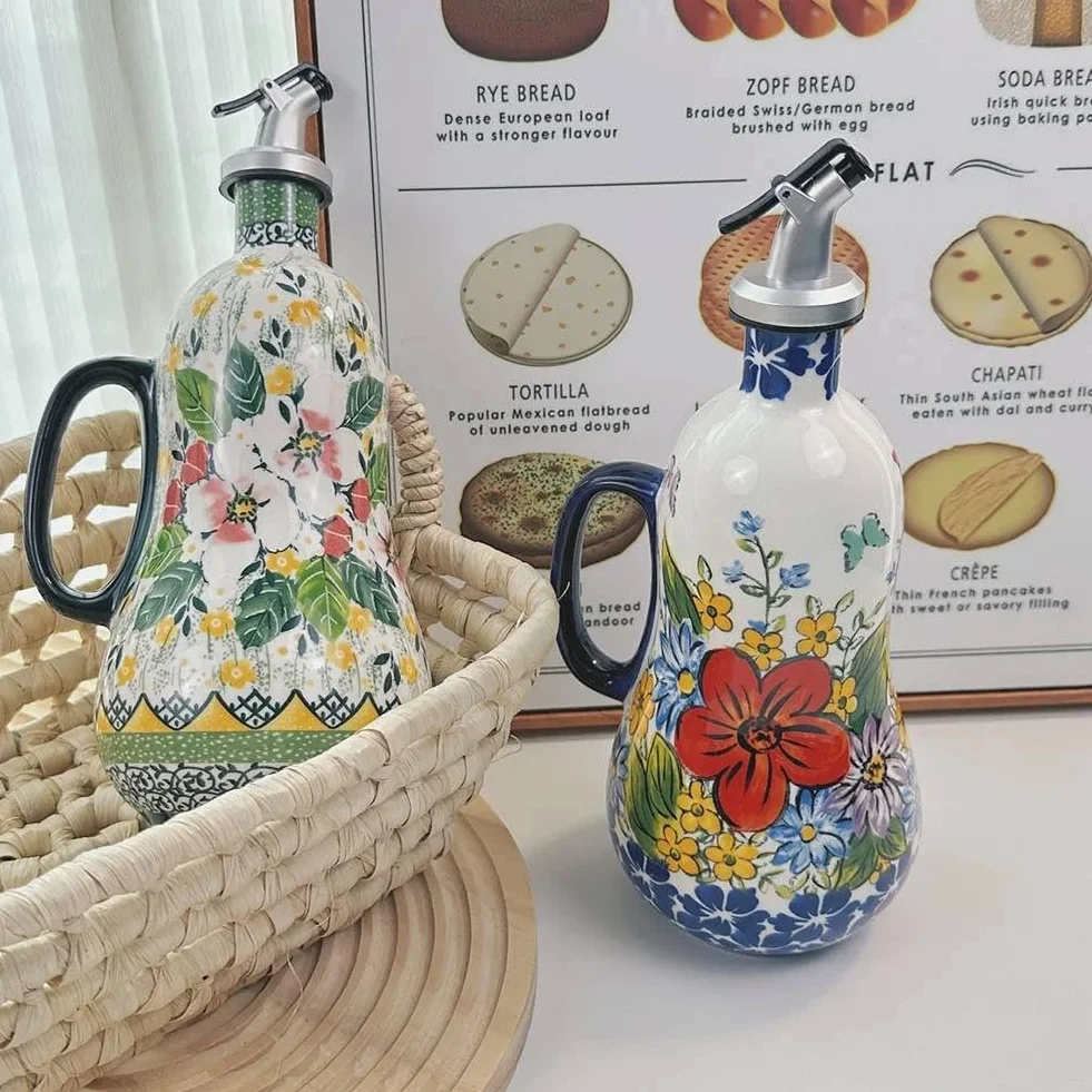 Butelka z dozownikiem oliwy z oliwek, niekapiąca wylewka, ceramiczny dozownik oleju i octu do kuchni, idealny do sosów i olejów