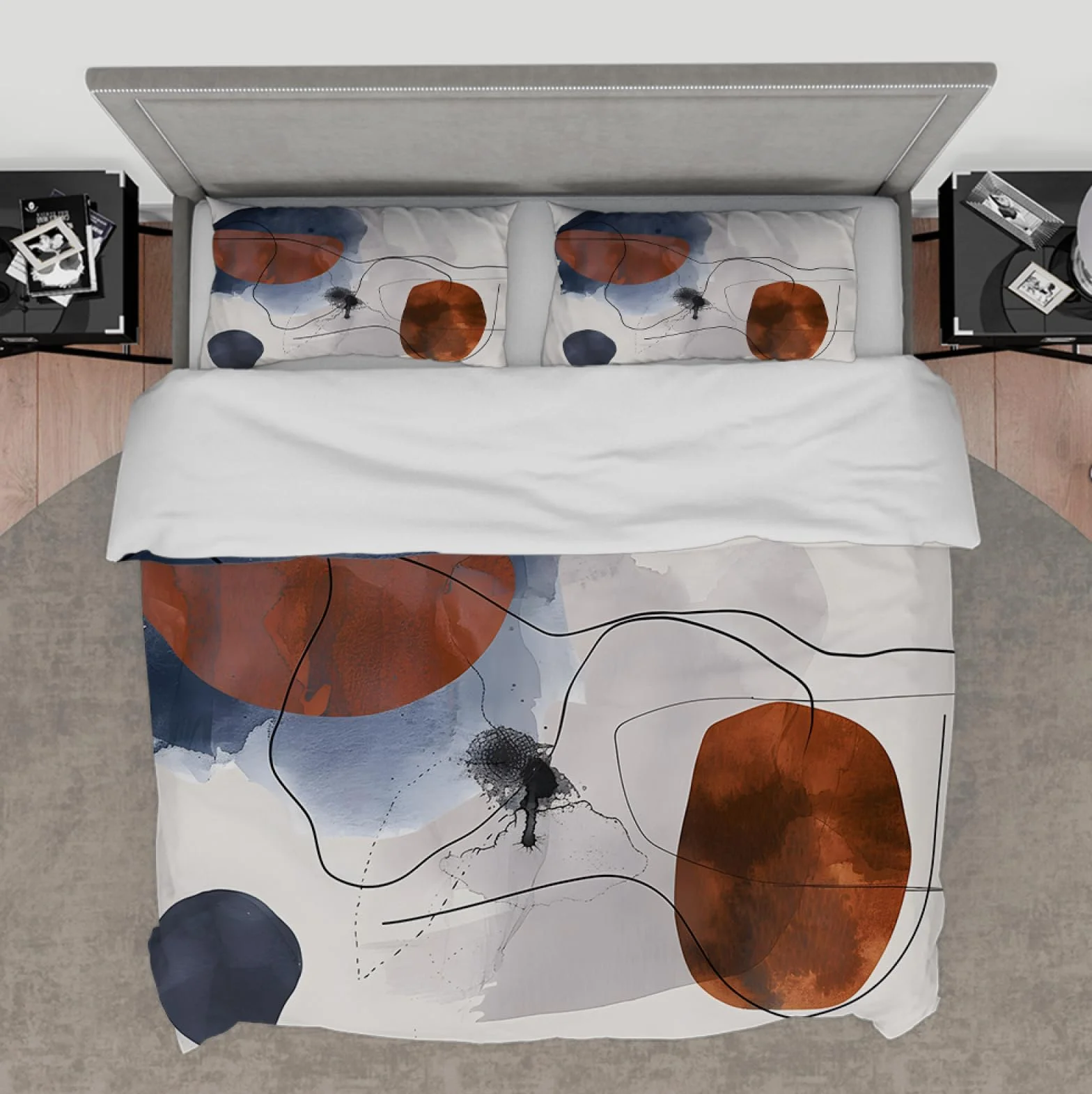 Akwarela zestaw pościeli w stylu vintage skandynawski brązowy blok kolorów z 2 poszewkami na poduszki miękka oddychająca mikrofibra 3 sztuki 260 x 240 cm