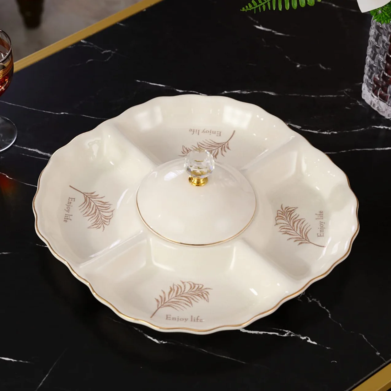 Ceramiczna miska na owoce, Wysokiej klasy ceramiczny talerz na suszone owoce z 5 siatkami, wykwintne przekąski taca cukierki, kompot orzechów i stojak jagody/niebieska(Blue)