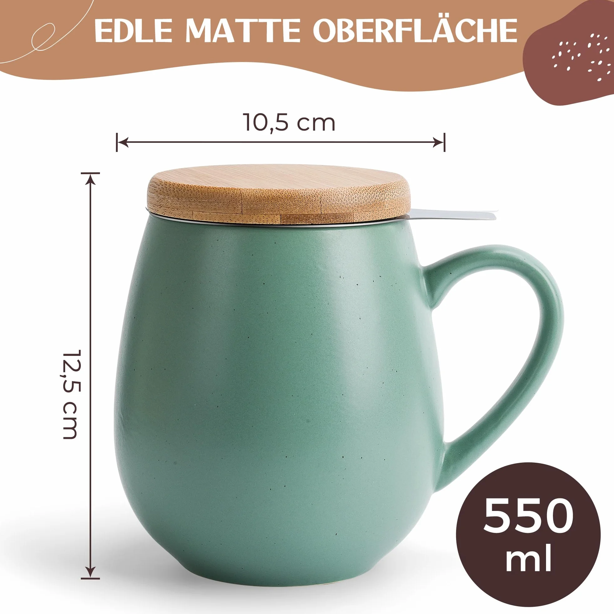 Filiżanka do herbaty z pokrywką i sitkiem - 550 ml - duża filiżanka do herbaty z sitkiem - filiżanka XXL z pokrywką - duża filiżanka do herbaty - filiżanka do herbaty - duża filiżanka