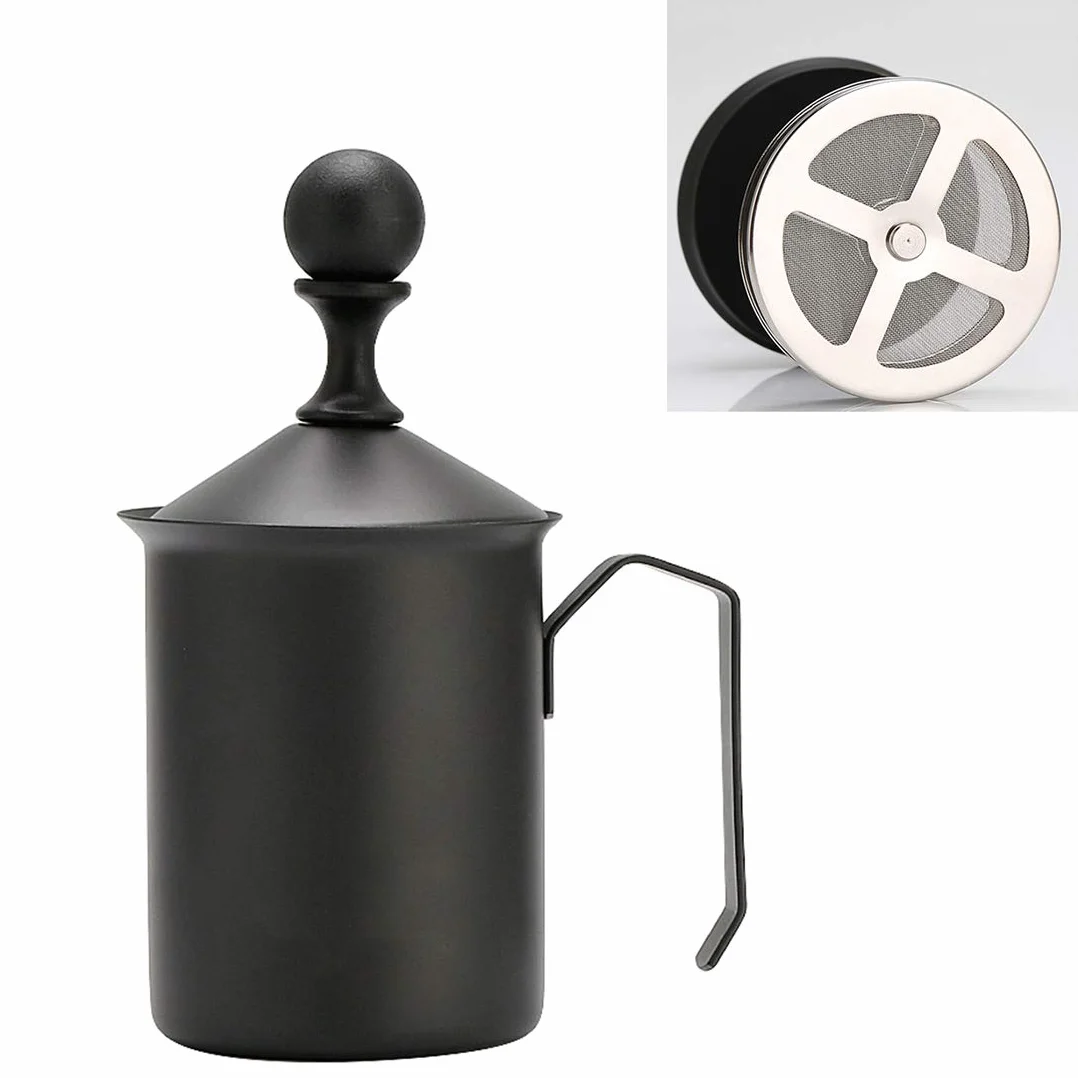 Ręczna pompka do spieniania mleka, 400 ml, ręczna maszyna do spieniania mleka, stal nierdzewna do cappuccino i kawy latte