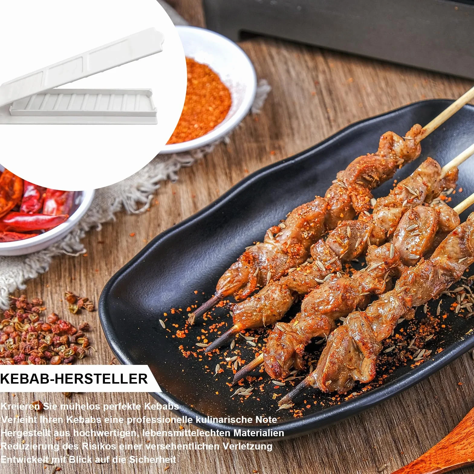 Kebab Maker, 30 cm długa forma do prasowania, grube tworzywo sztuczne, ręczna forma do kebaba, turecki szaszłyk, prasa do kebabu, biała, do kuchni, domu, na piknik, na kemping