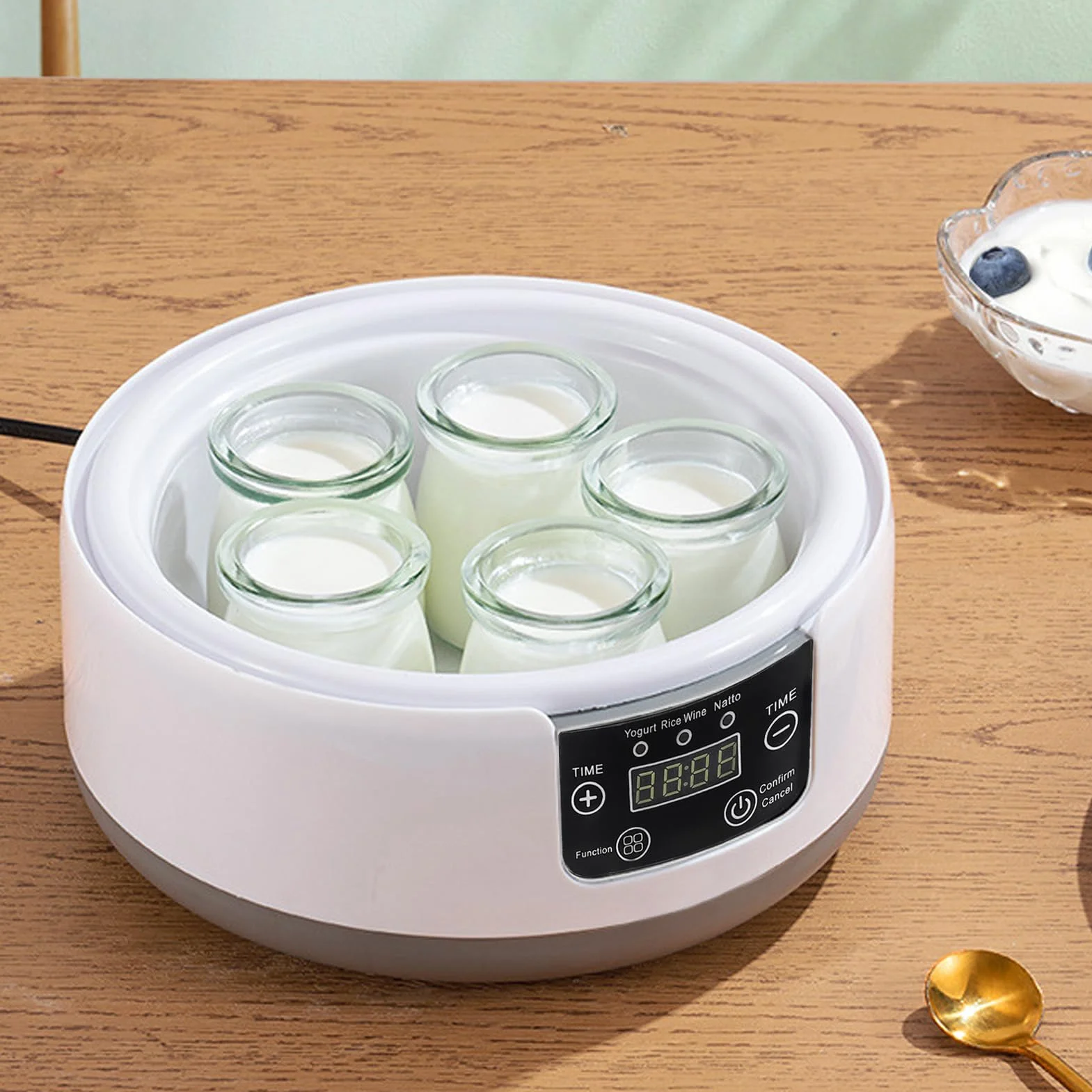 Elektryczna maszyna do robienia jogurtu, 1,2 l domowy jogurt Natto Maker, domowy inkubator do jogurtu ze szklanym słoikiem i wkładką ze stali nierdzewnej, do domowego (Wtyczka UE