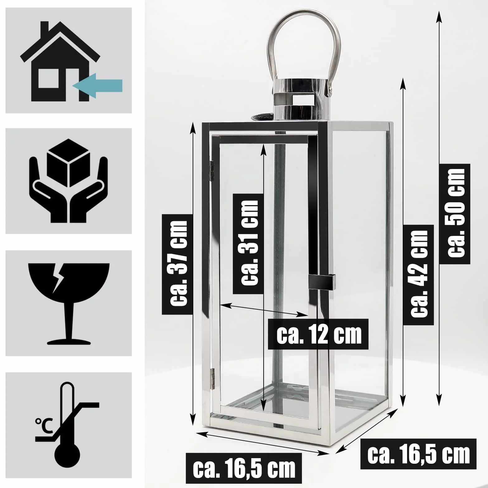 Dekovita 42cm Latarnia stalowa - Latarnia z szklanymi i uchwytem - Deco Lampa Lampion na świece