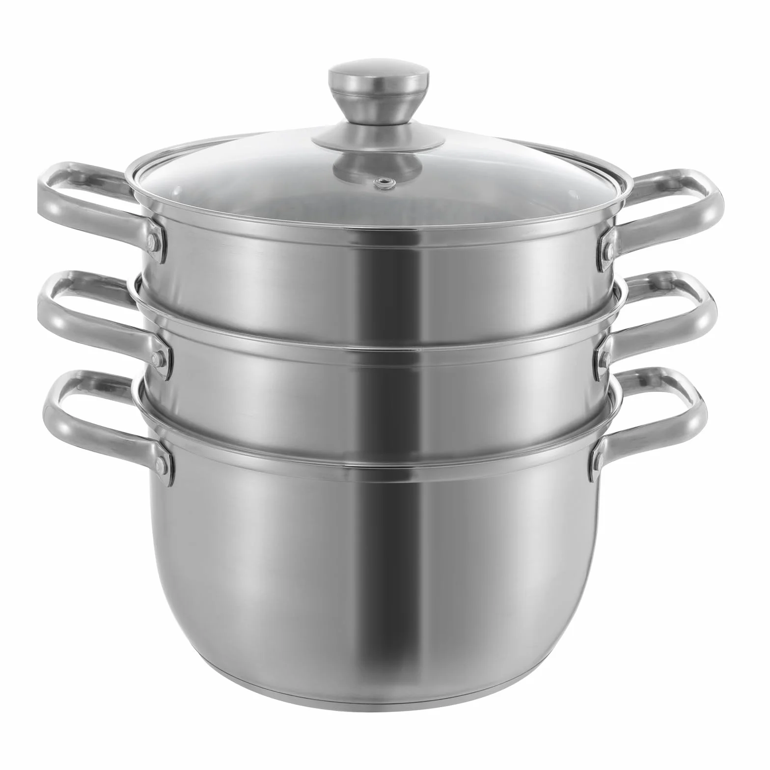 3-warstwowy zestaw parowarów ze stali nierdzewnej 24 cm, 1,2 l, srebrny garnek do gotowania, parowar z widoczną pokrywką i 2 tackami do gotowania makaronu, ryb, warzyw i zupy
