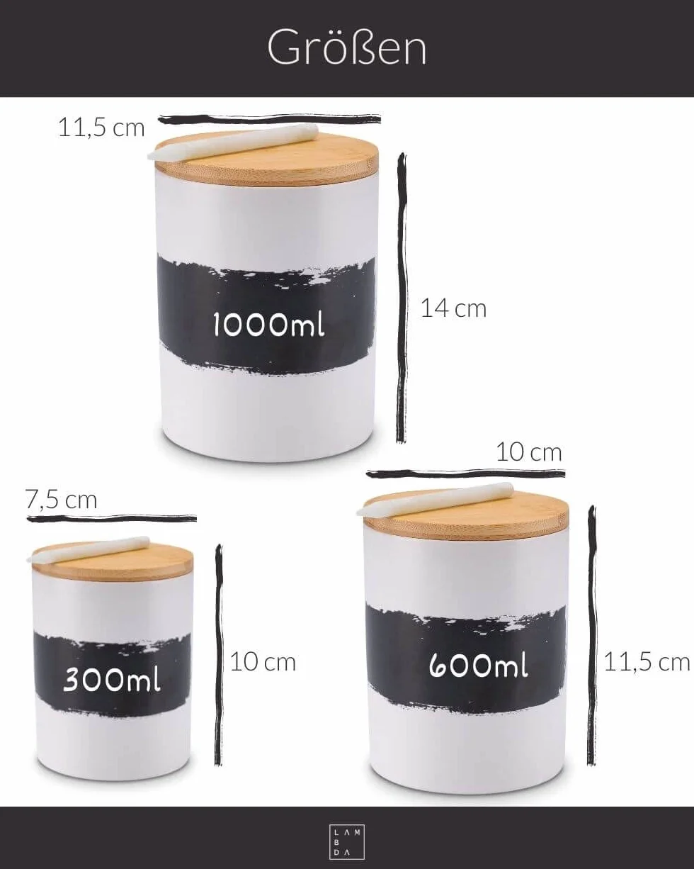 LAMBDA COFFEE® Ceramiczne słoiki na przyprawy 300 ml ze 100% ochroną przed światłem | z kredą i tablicą do opisywania | mały pojemnik na przyprawy z drewnianą pokrywką