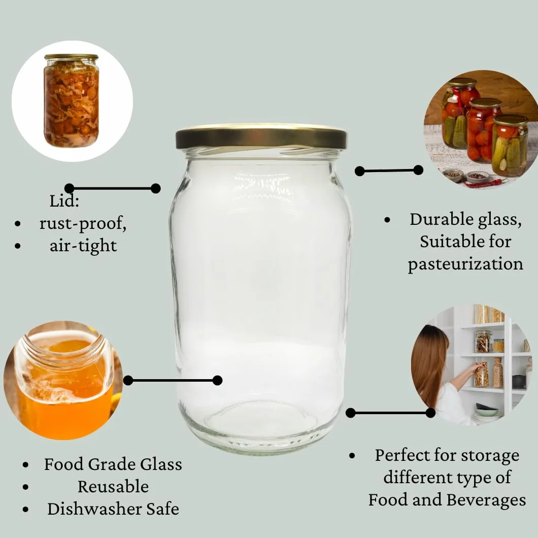 Słoiki na dżem 900 ml i zakręcane pokrywki - słoik (900 ml) przechowywanie miodu marynowanego chutney - DIAH (24 x szklany słoik 900 ml + pokrywka)