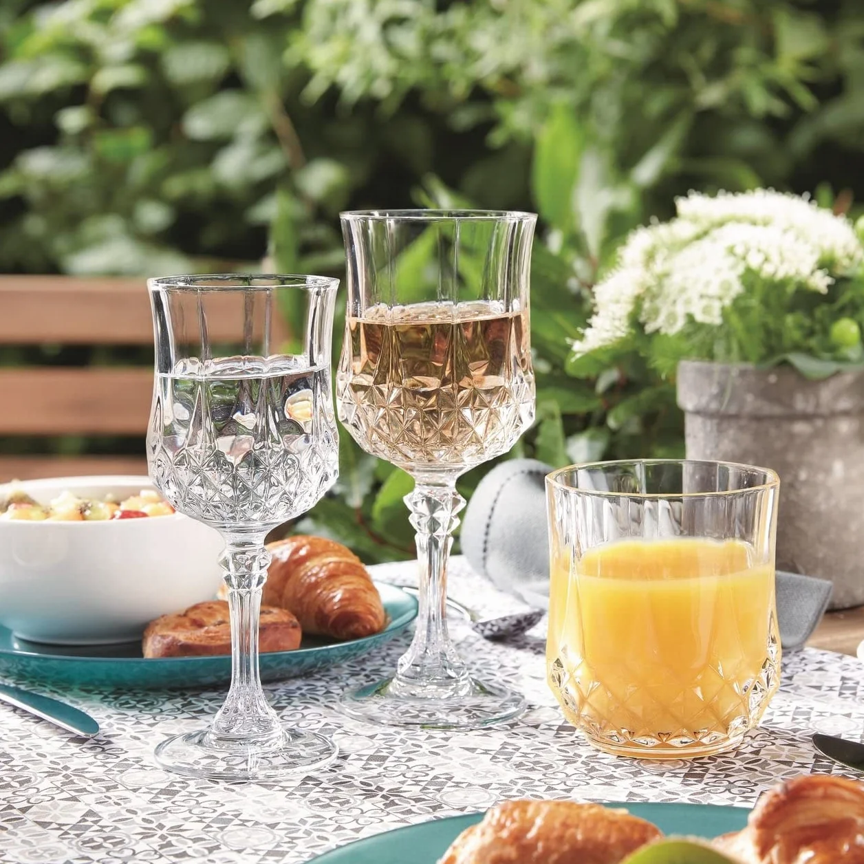 Cristal d'Arques Paris - Kolekcja Longchamp - 6 niskich kieliszków 32cl w Kwarx - Błyszczący, przezroczystość i wysoka wytrzymałość - Ikoniczne listwy - Wyprodukowano we Francji