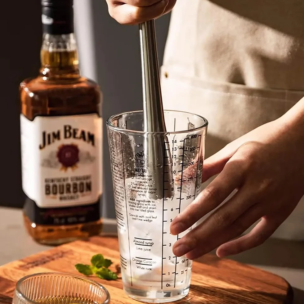 Tłuczek do koktajli, ze stali nierdzewnej, mojito, z miksowaniem koktajli, łyżką, młotkiem do robienia koktajli, mojito, soków, długość 26 cm (srebrny)