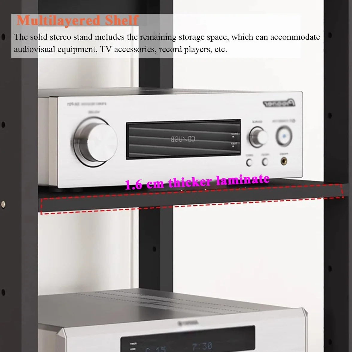 5/6/7-stopniowa szafka na audio/wideo, wieża multimedialna AV stereo/ konsola gramofonu/komponentowa podstawka pod telewizor / regał dla graczy z regulowanymi półkami do domowego biura