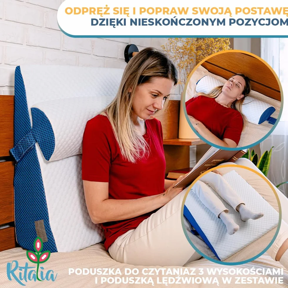 Ritalia poduszka do czytania 60x60x30 cm klin przeciwrefluksowa dla dorosłych