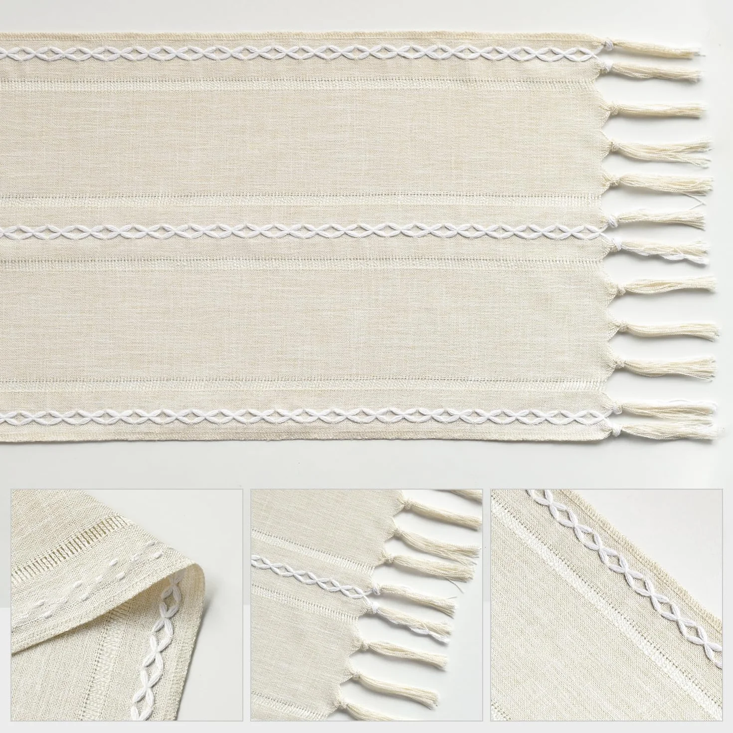 Artoid Mode Boho kremowy bieżnik w stylu dworkowym, z frędzlami, nadaje się do prania, dekoracja stołu, na imprezę, urodziny, Walentynki, wesele, 33 x 183 cm