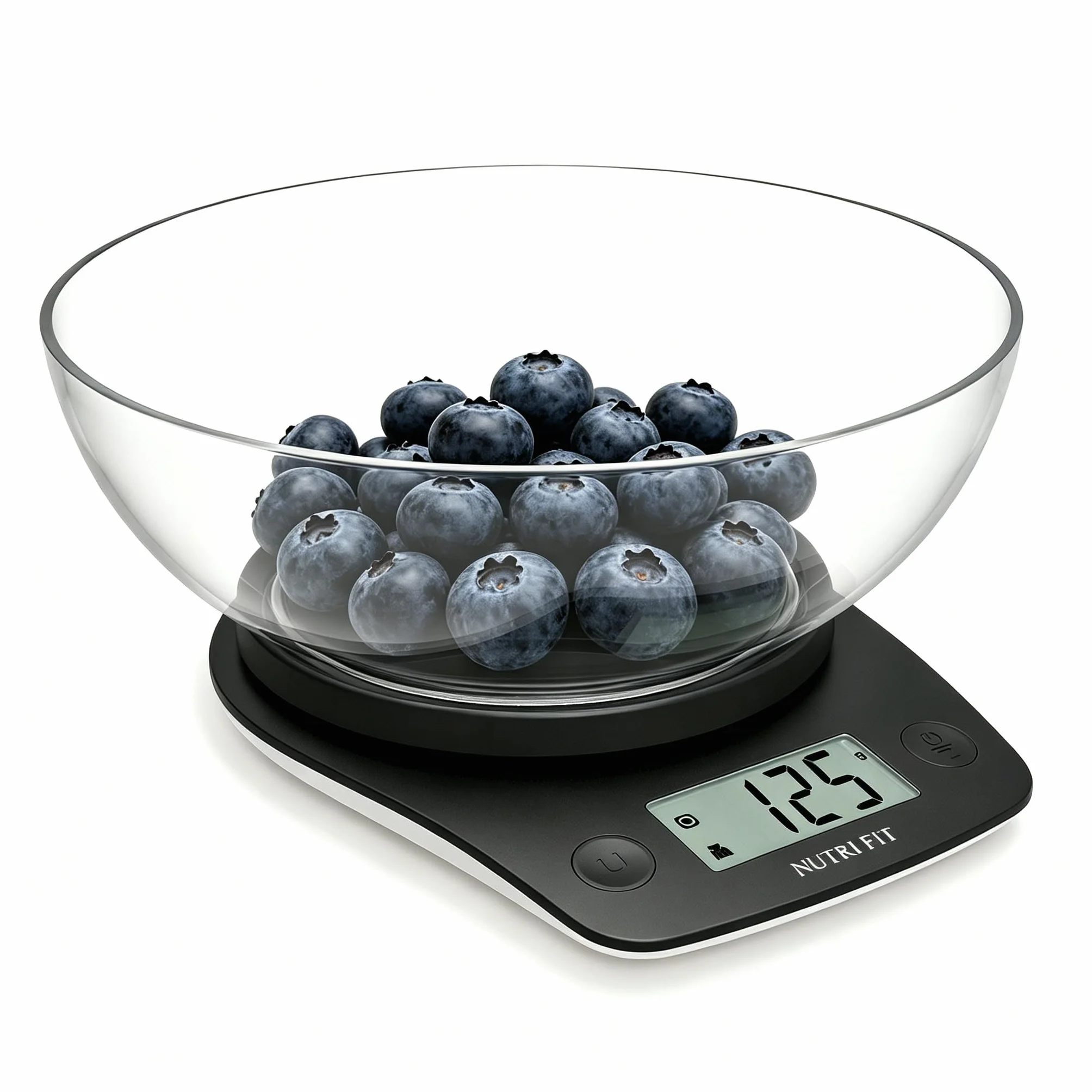 NUTRI FIT Cyfrowa waga spożywcza z miską 2 l, waga kuchenna 5 kg, cyfrowa waga do gotowania, pieczenia, uncji i gramów, 4 jednostki z precyzją 0,1 uncji / 1 g, duży wyświetlacz LCD, czarna