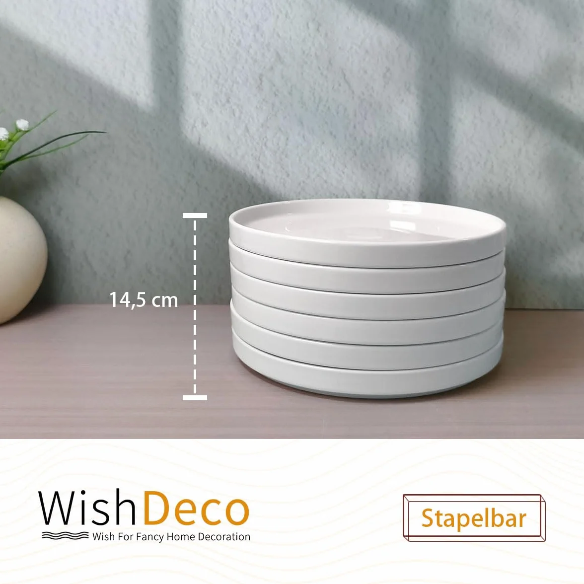 WishDeco Zestaw 6 talerzy deserowych, biała porcelanowa talerz 18 cm, mały okrągły talerz z krawędzią, naczynia ceramiczne na ciasto, chleb, sałatkę, makaron, owoce