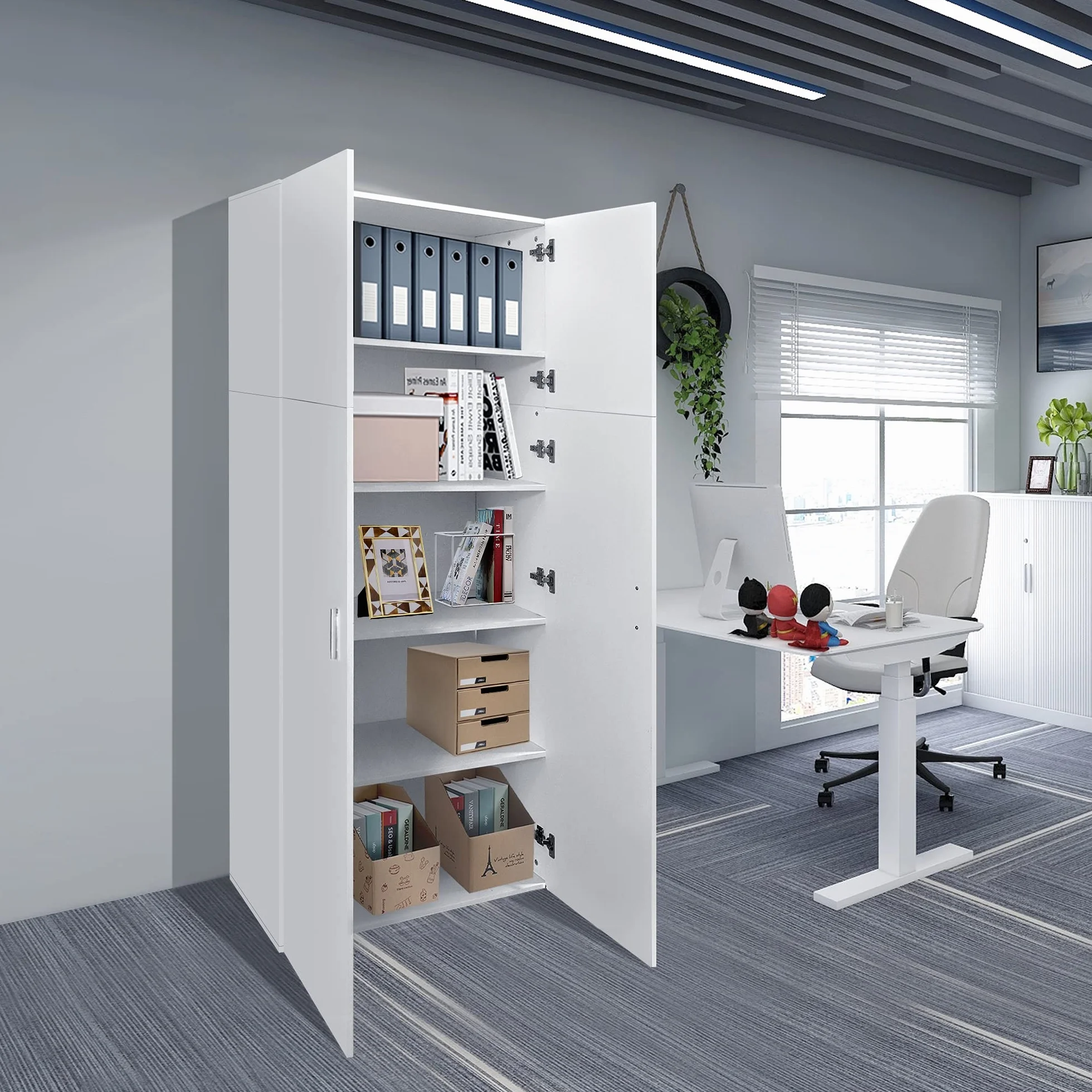 ML-Design Szafa uniwersalna z 2 drzwiami i 5 przegrodami, drewno, bialy, 80x182,4x37 cm, wysoka, nowoczesna, uniwersalna szafa na dokumenty szafka biurowa szafa na buty szafka gospodarcza szafka