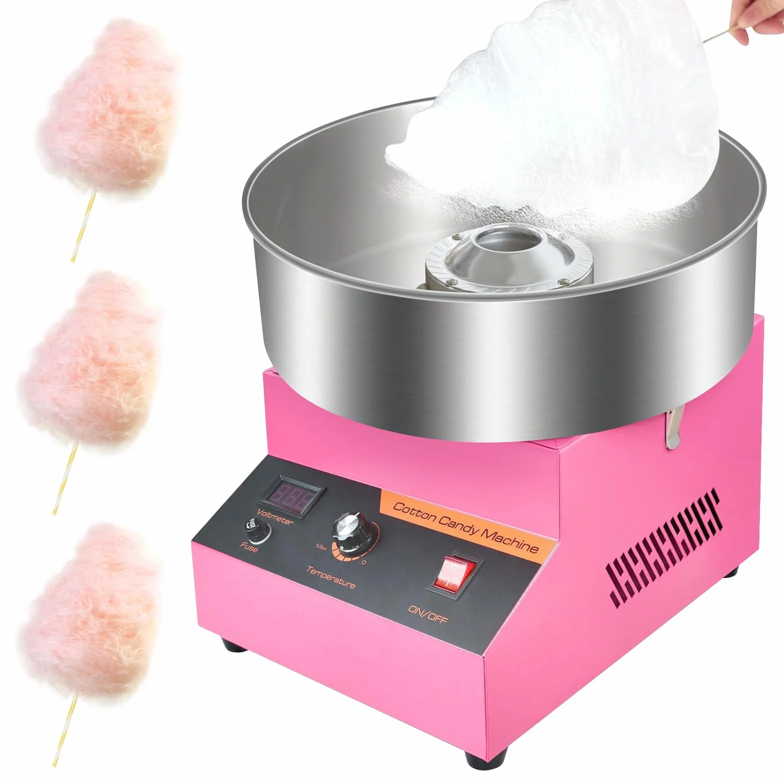 Elektryczna maszyna do waty cukrowej, 1000 W, urządzenie do waty cukrowej, maszyna do waty cukrowej, maszyna do waty cukrowej z miską ze stali nierdzewnej, idealna na urodziny dziecka w domu
