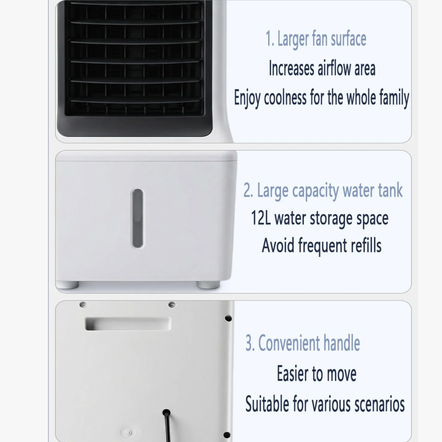 Przenośna klimatyzacja,Klimatyzator przenośny Swamp Cooler bez okien z chłodzeniem wodnym, wentylatorem AC, 3 prędkościami i trybami, oscylacyjny, parowy, 60°, do sypialni, cichy cyrkulator