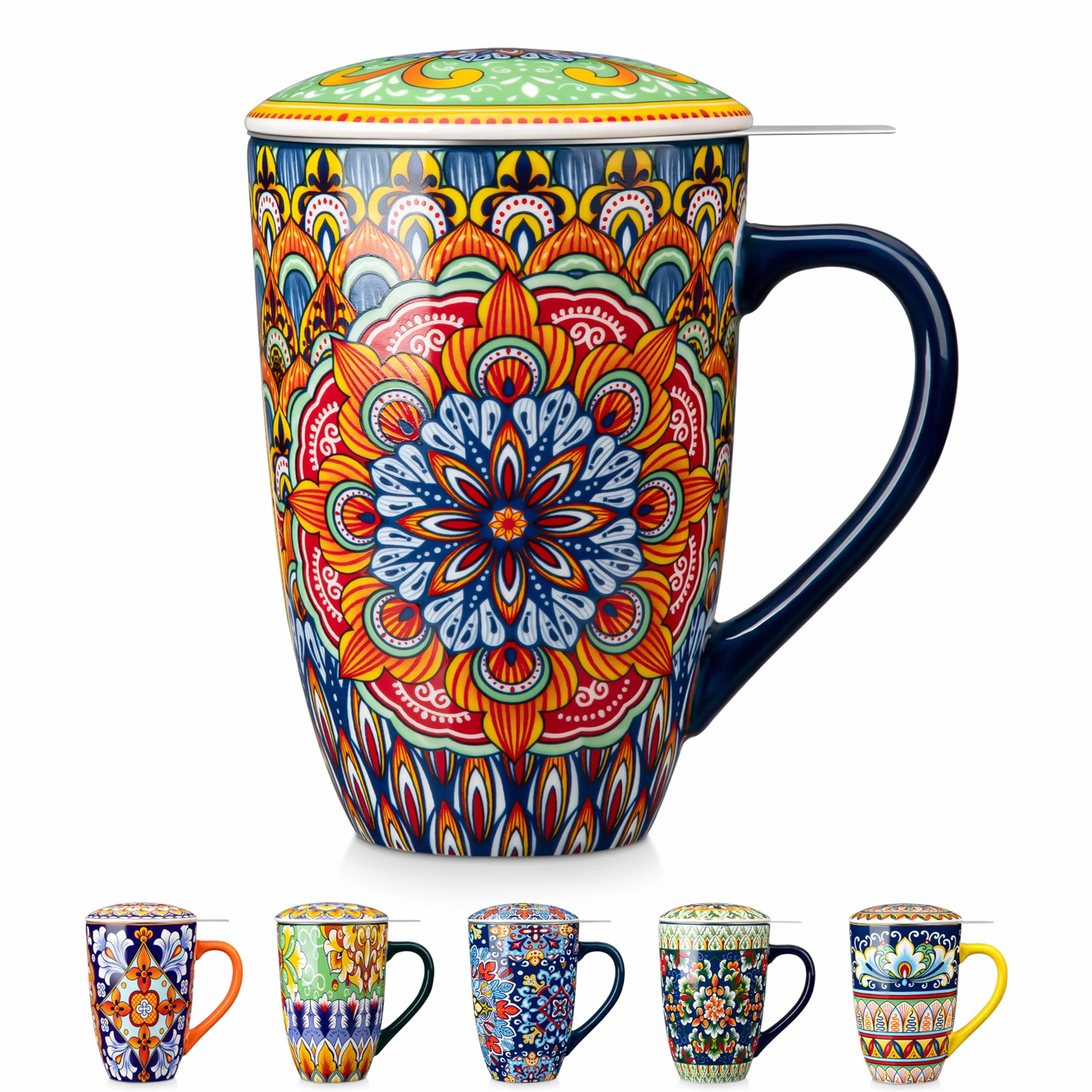 vancasso Filiżanka do herbaty z pokrywką i sitkiem, 540 ml, ceramiczna filiżanka do herbaty, duża, piękna filiżanka z sitkiem, na herbatę sypką, nadaje się do mycia w zmywarce i używania w kuchence