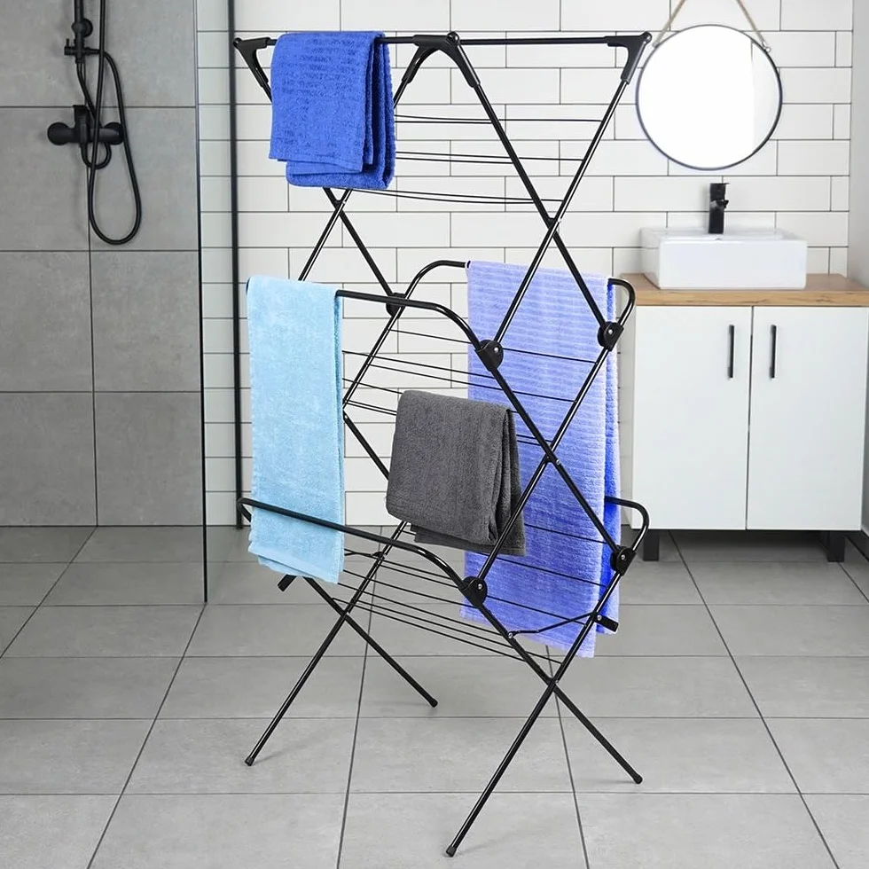 Vilde Wieża na pranie, suszarka wieżowa, z metalu, czarna, pionowa, 61 x 58 x 136 cm