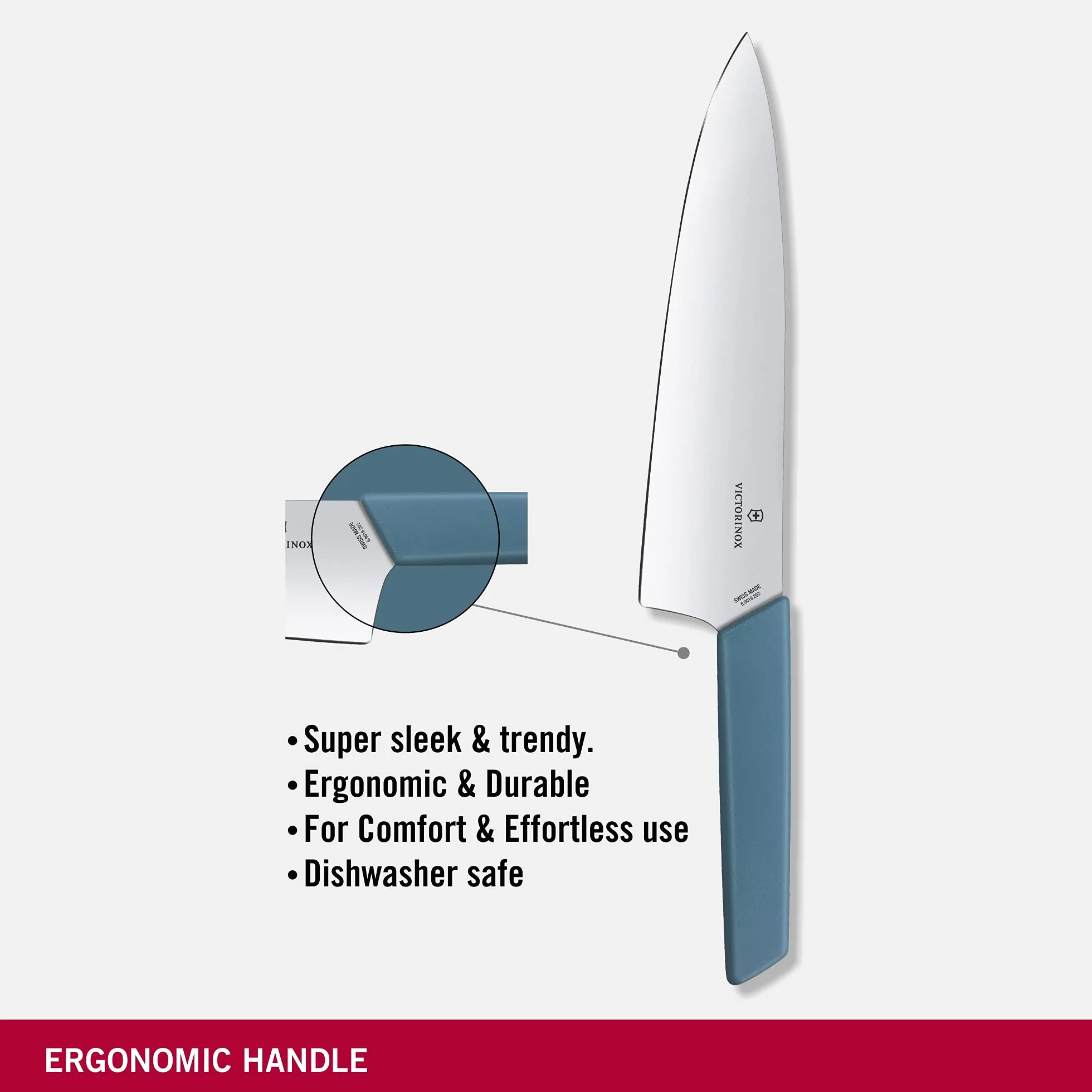 Victorinox, 6.9016.202B, Swiss Modern, Tranchiermesser, Extra scharfe Klinge, mit geradem Schliff, Robuster Kunststoff-Griff, Kornblumen-Blau, Made in Switzerland, Spülmaschinengeeignet