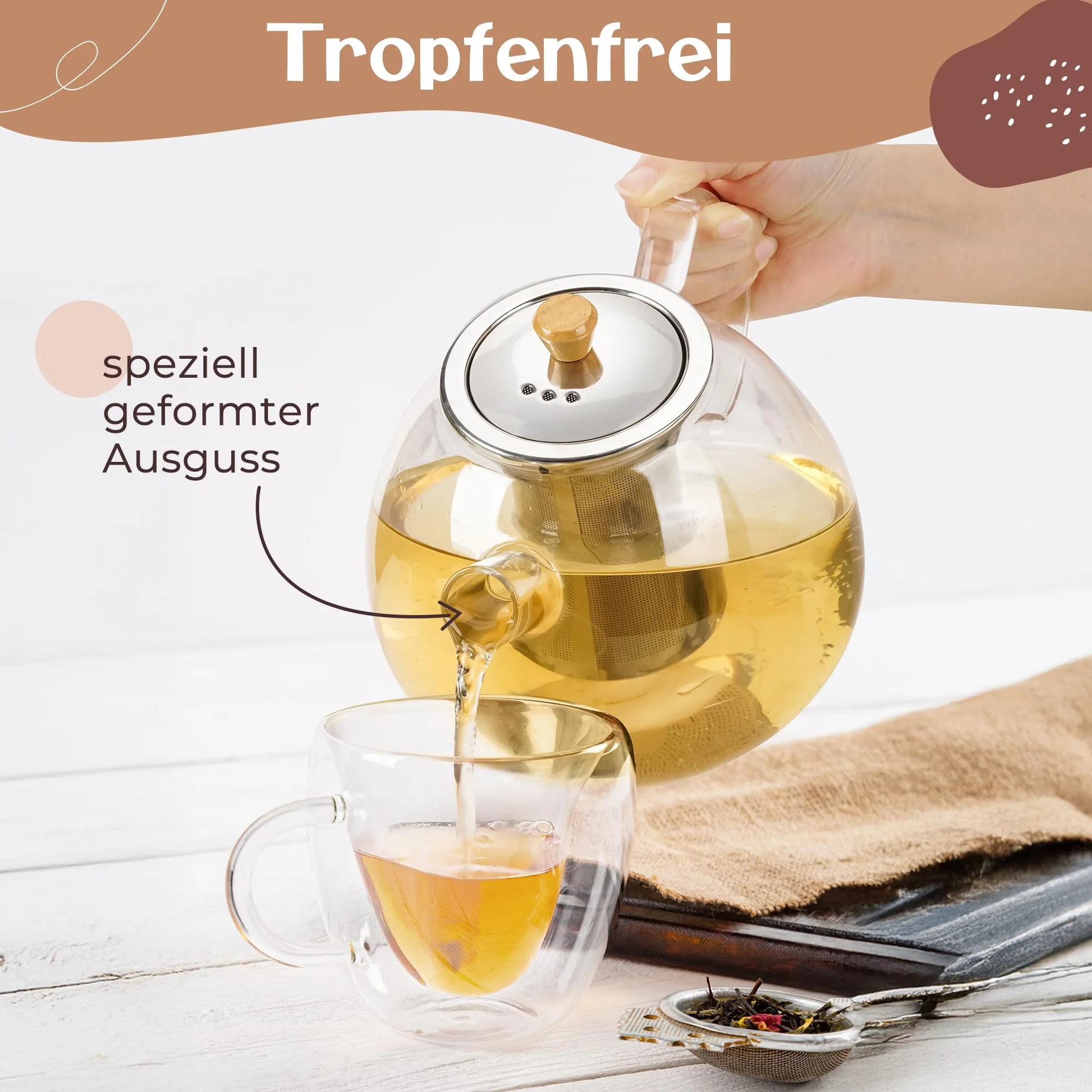 Szklany dzbanek do herbaty z podgrzewaczem 1,5 litra wzmocnione szkło