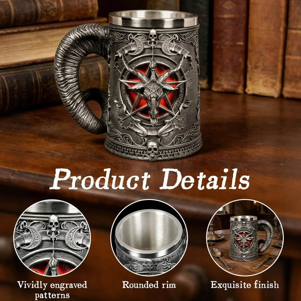 Kufel do Piwa Viking, SGZIOO Vintage Kufel do Piwa ze Stali Nierdzewnej 600ml, Runiczna Miska do Picia w Stylu Średniowiecznym na Kawa/Napój/Sok, dla Mężczyzn i Dnia Ojca
