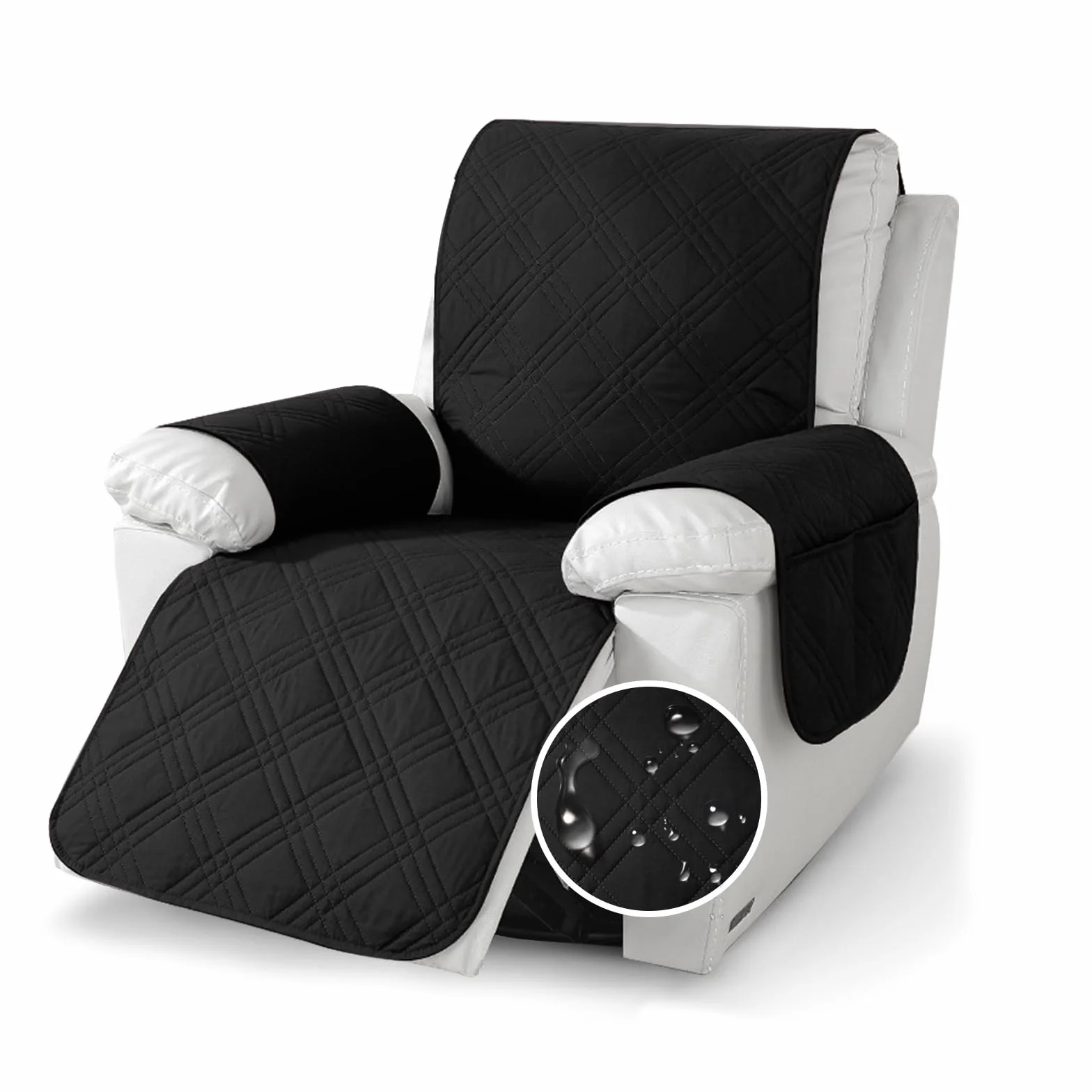 Relax rozkładany pokrowiec na fotel, 100% wodoodporny, antypoślizgowy pokrowiec na fotel 1-osobowy, pokrowiec na fotel z podłokietnikami z 4 kieszeniami, 2 regulowane paski (czarny)