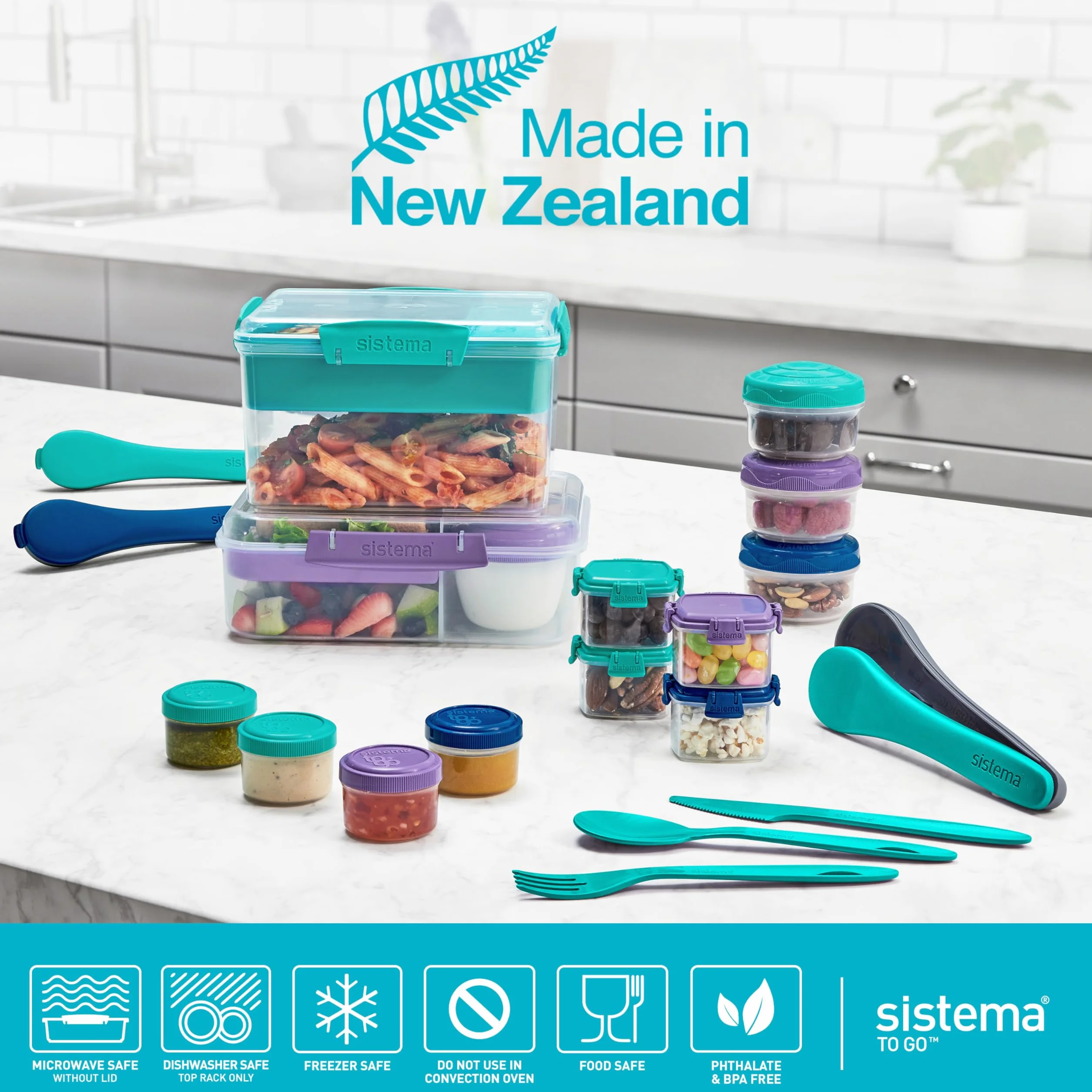 Sistema TO GO Bento Box Create | 1,48 l | szkolne pudełka na lunch z przegródkami i pojemnikiem na przekąski, bez BPA, 2 sztuki, miętowy turkusowy