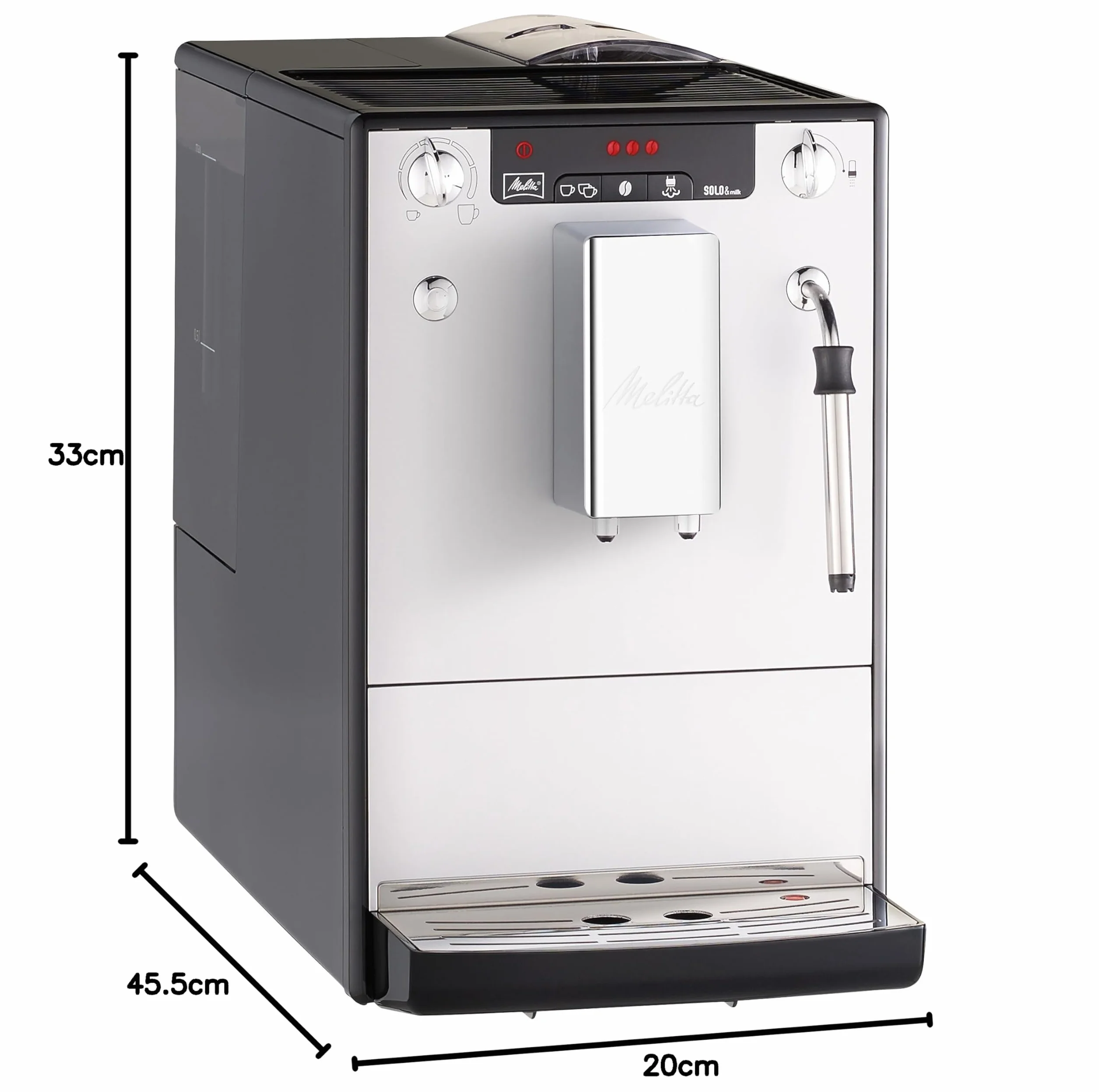 Melitta Caffeo Solo & Milk E953-202, smukły automatyczny ekspres do kawy z dyszą do spieniania mleka, 1,2 l, srebrny