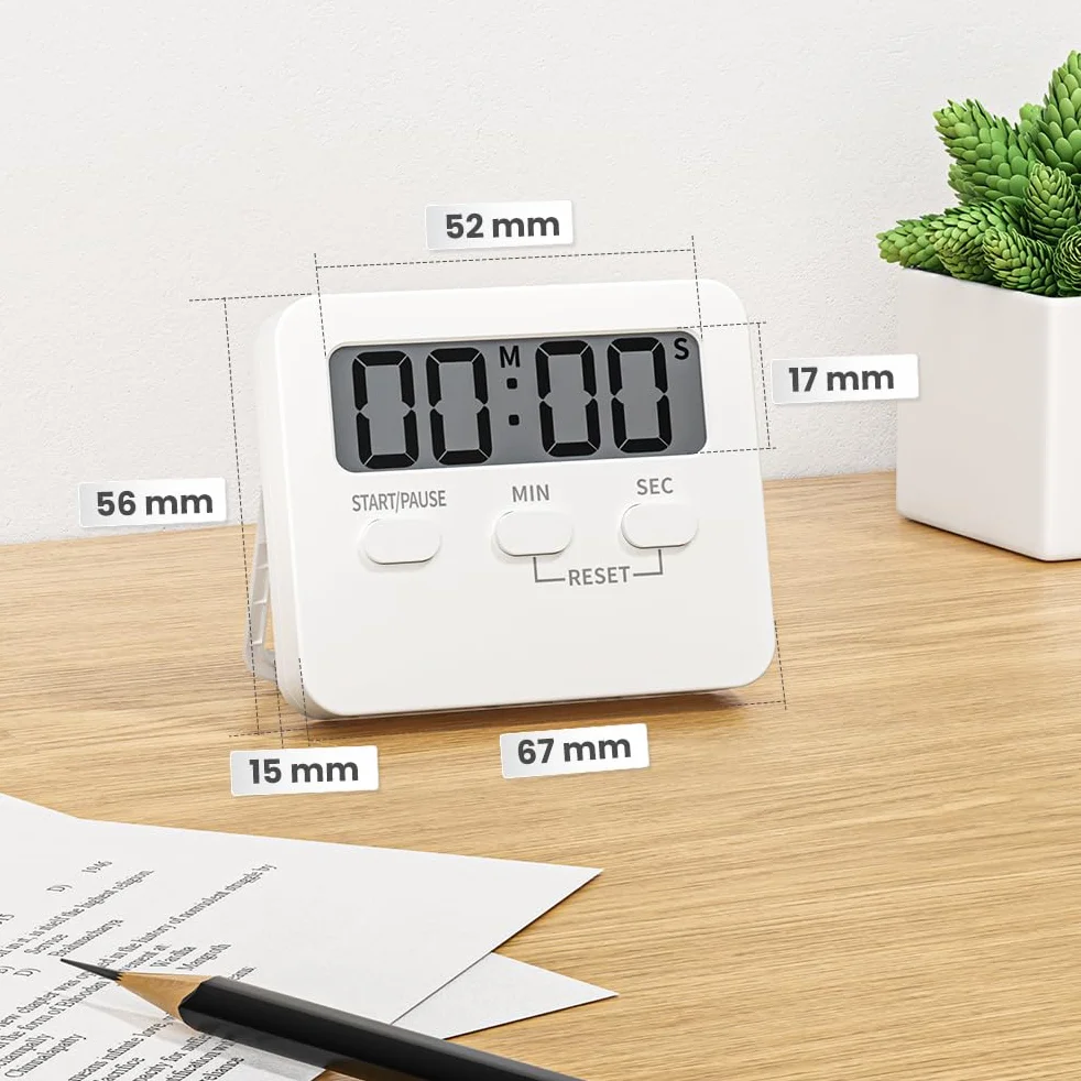 OUSFOT Cyfrowy minutnik kuchenny z wyświetlaczem LCD, magnetyczny stoper, cyfrowy timer z głośnym budzikiem i funkcją odliczania, zegar do gotowania/uprawiania sportu/nauki, biały