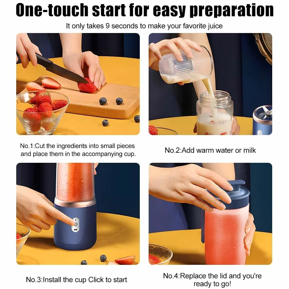 Smoothie Maker, 400 ml, przenośny mikser mini blender z 6 ostrzami ze stali nierdzewnej, mały smoothie Maker to Go USB do ponownego ładowania mini mikser stojący do jedzenia dla niemowląt,