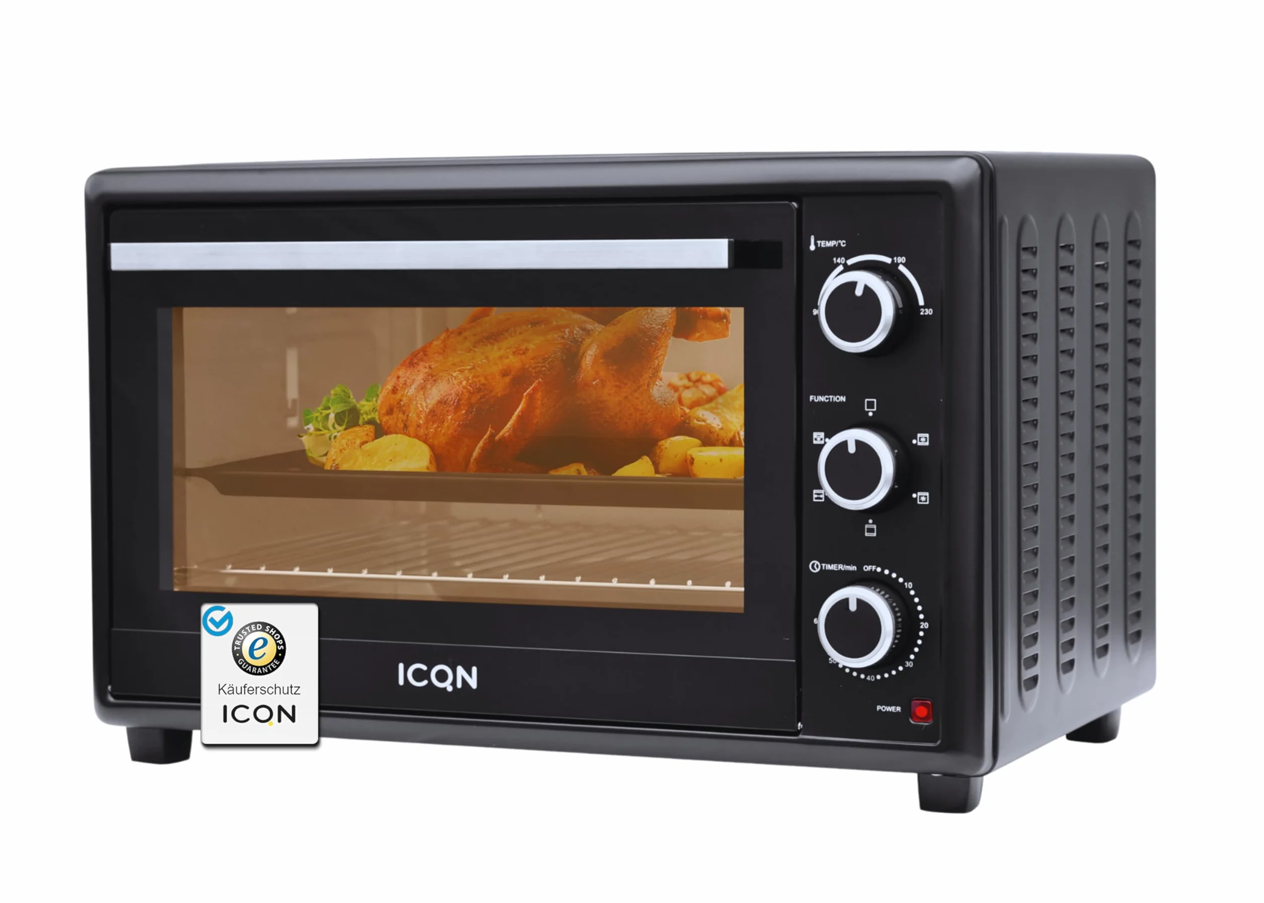 ICQN 50 l mini piekarnik z obiegiem, 1800 W, oświetlenie wewnętrzne, 5 funkcji gotowania, timer 60 min, w zestawie zestaw blach do pieczenia, mini piekarniki