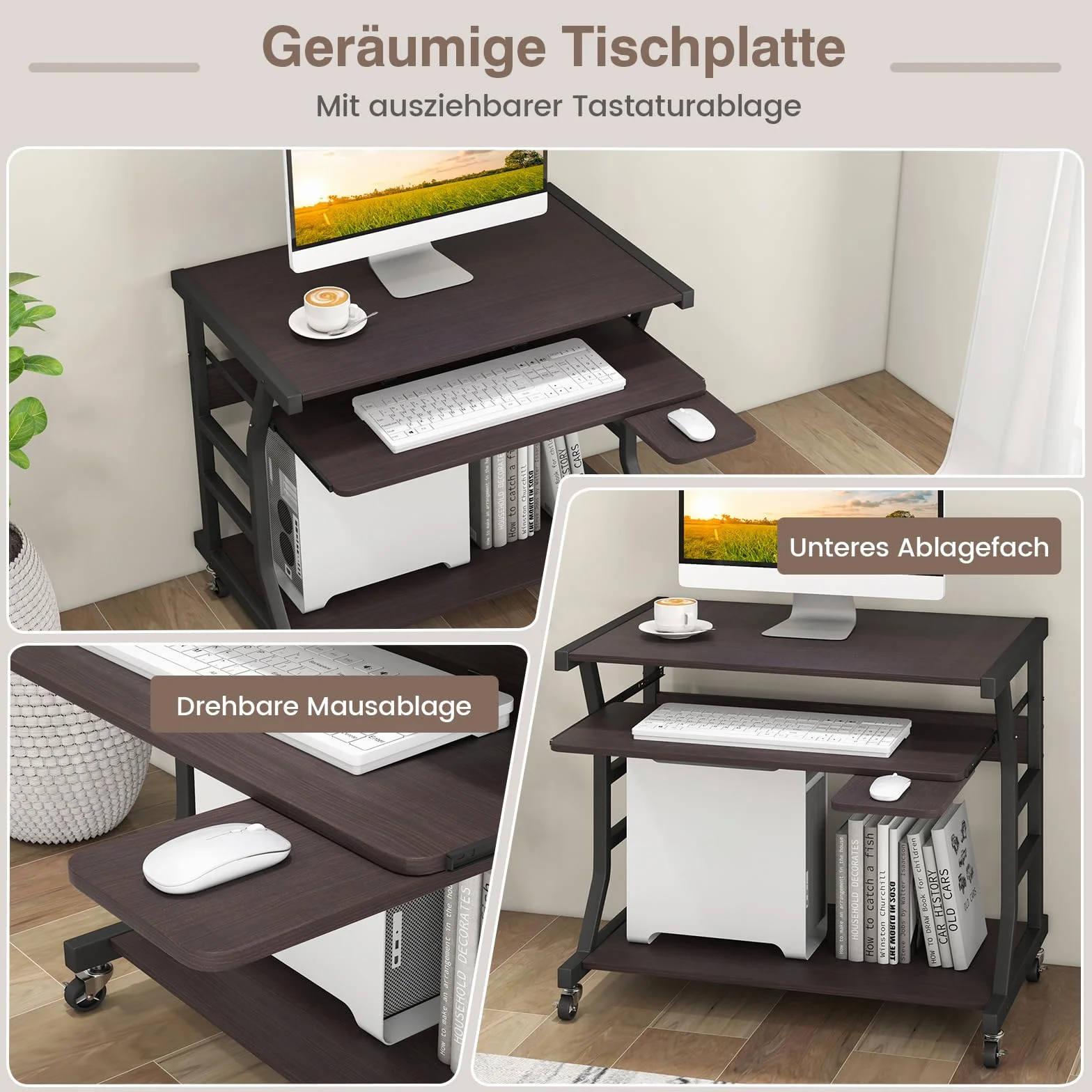 COSTWAY Stolik pod komputer drewnopochodny 75x50x75 cm