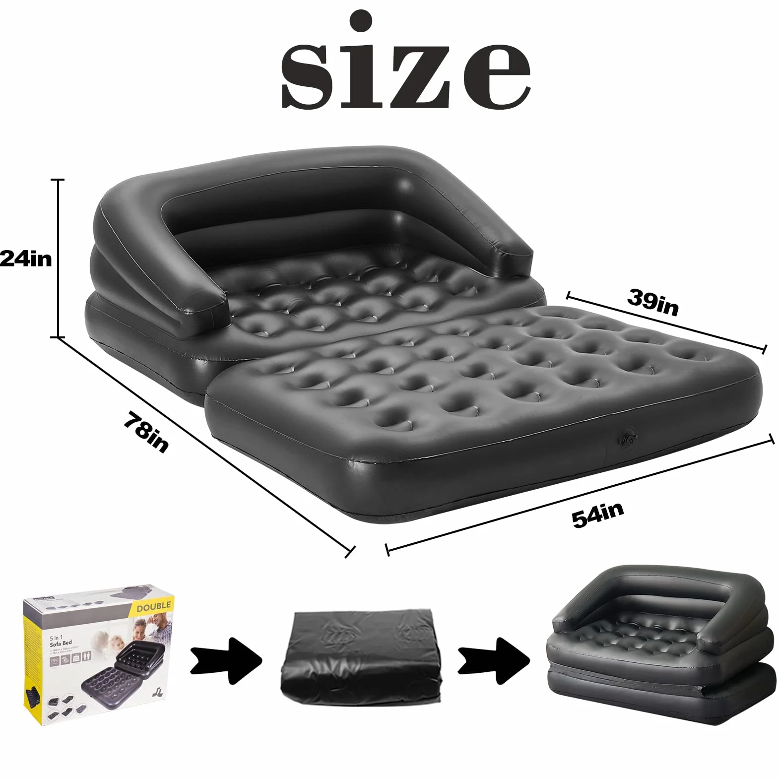 Nadmuchiwana sofa rozkładana sofa, sofa powietrzna na kemping na zewnątrz, podwójny rozmiar