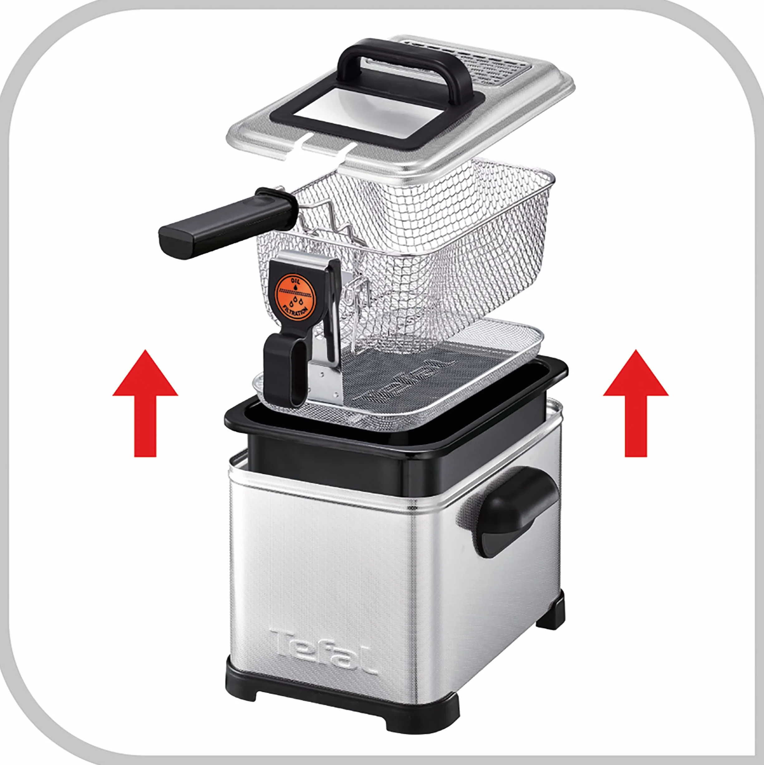 Tefal Filtra Pro FR5160 frytkownica elektryczna, pojemność 4 l, sitko do zbierania czystego oleju, części nadające się do mycia w zmywarce, okienko, regulowana kontrola temperatury, czarna, stal