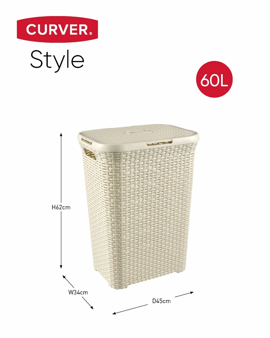CURVER Style pojemnik na pranie, 60 l, plastik, kremowy, 44,8 x 34,1 x 61,5 cm