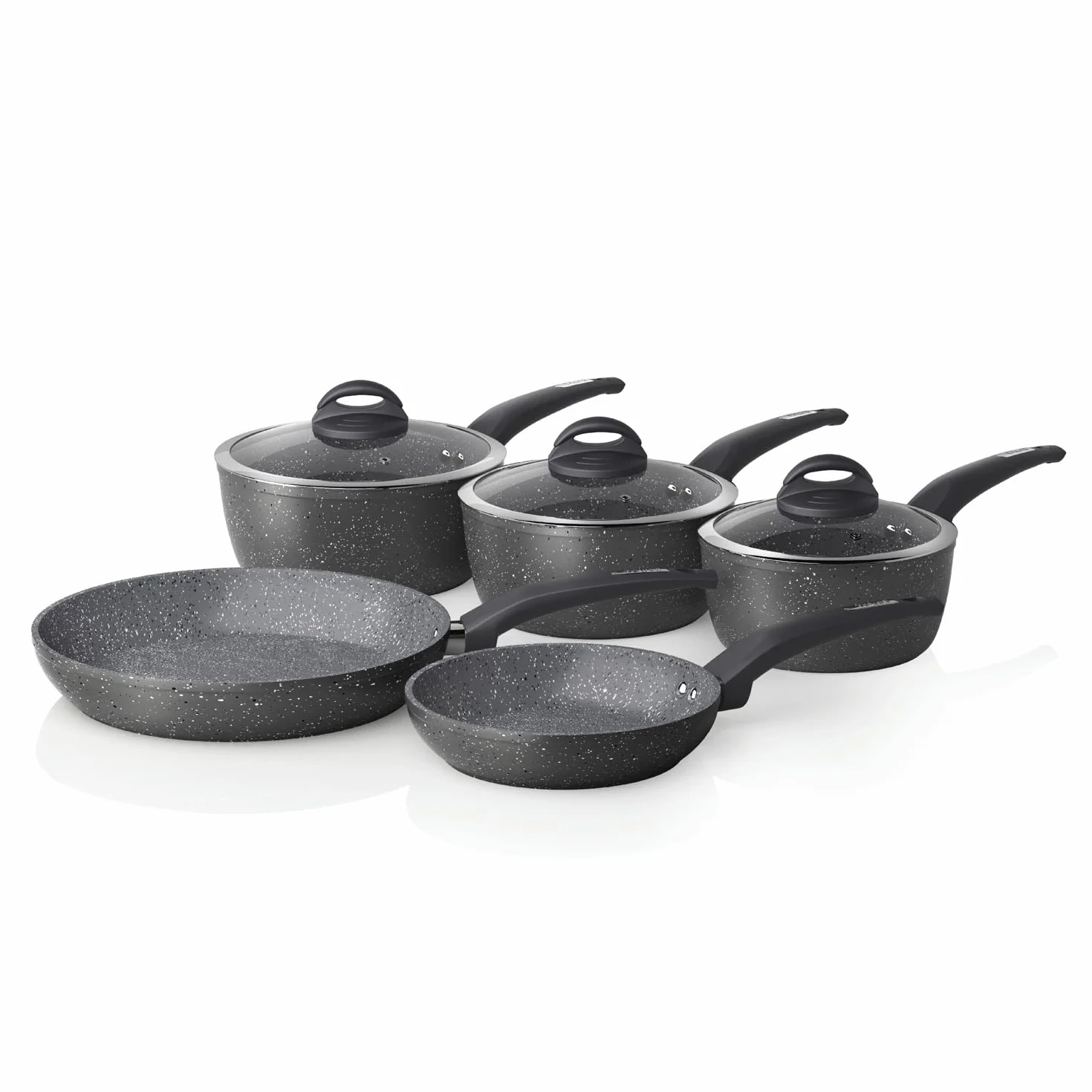 Tower Cerastone Kute 5 Kawałek Pan Set z Non-Kij Powłoka oraz Miękki Dotykać Uchwyty, 18/20/22 cm Rondelki oraz 20/28 cm Smażenie Patelnie, Grafit