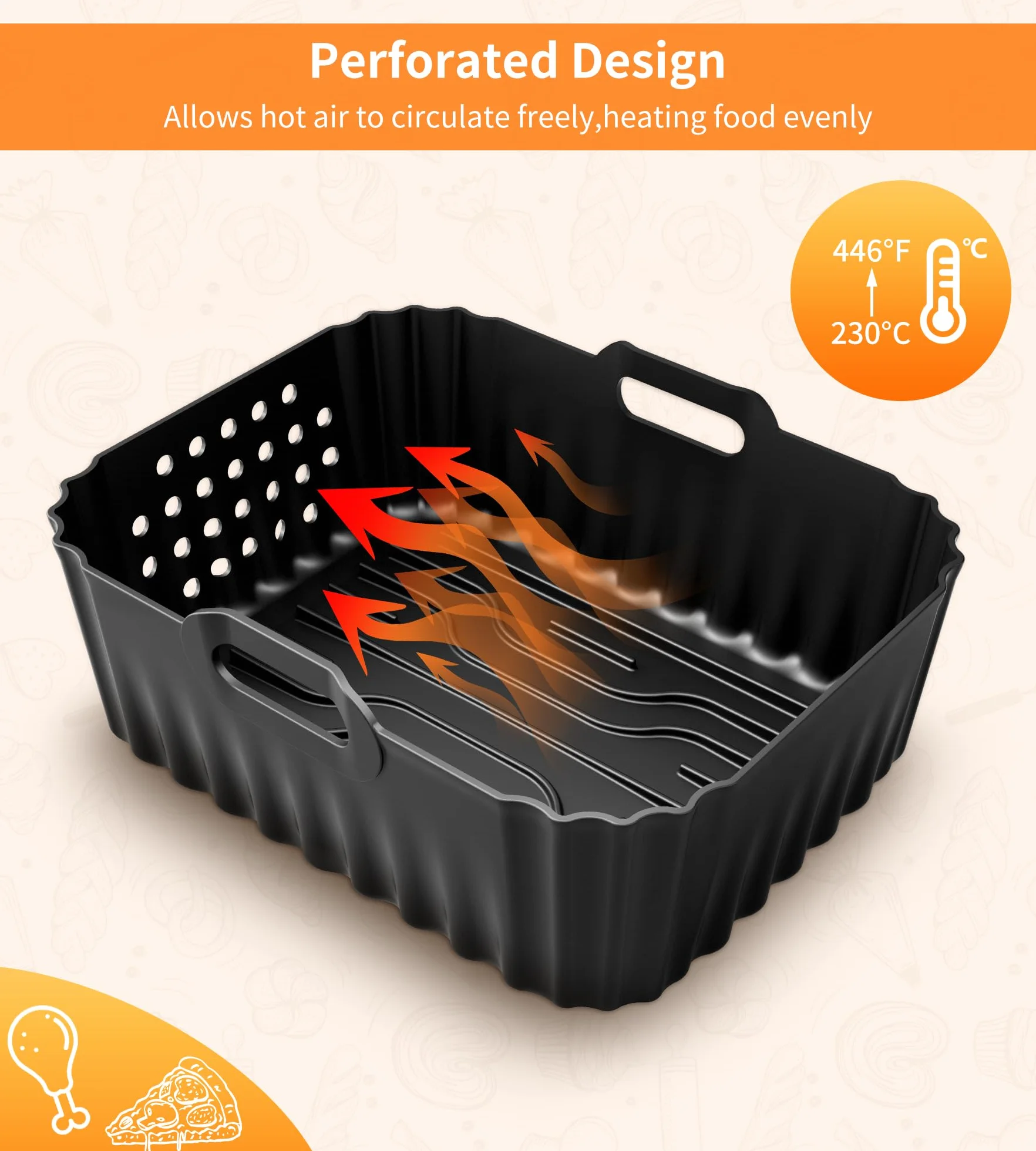 MOWETOO 2 forma silikonowa do frytkownicy na gorące powietrze NA460 | 2 × 5 l, 24 × 19 cm, pasujące do 10-litrowej frytkownicy powietrznej z dwoma strefami grzewczymi marki Philips