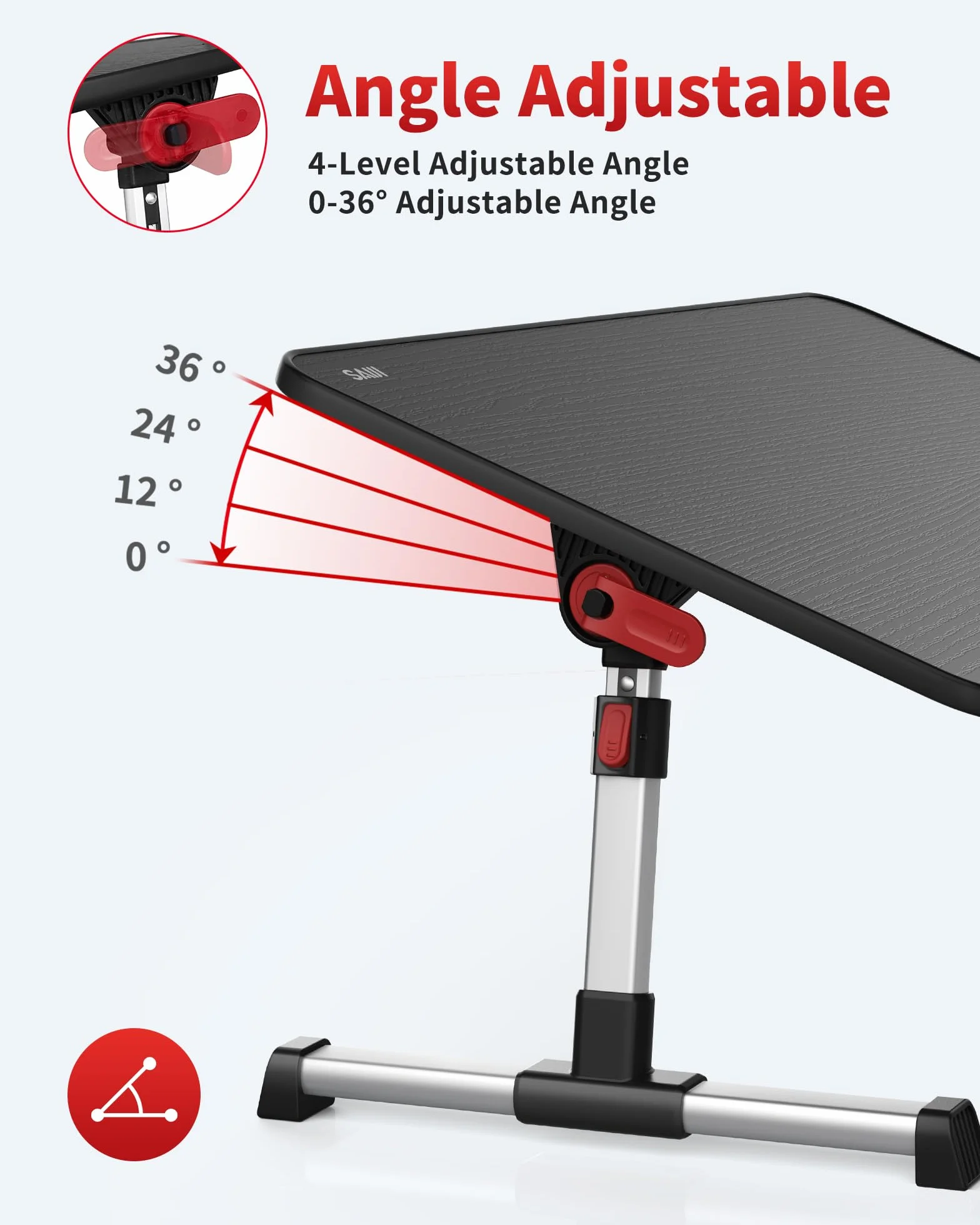 Tavolo, SAIJI Tavolino da letto, Regolabile in altezza, con 4 angolazioni regolabili, lapdesk pieghevole, per divano divano pavimento lavoro studio lettura scrittura mangiare (52 * 30cm nero)